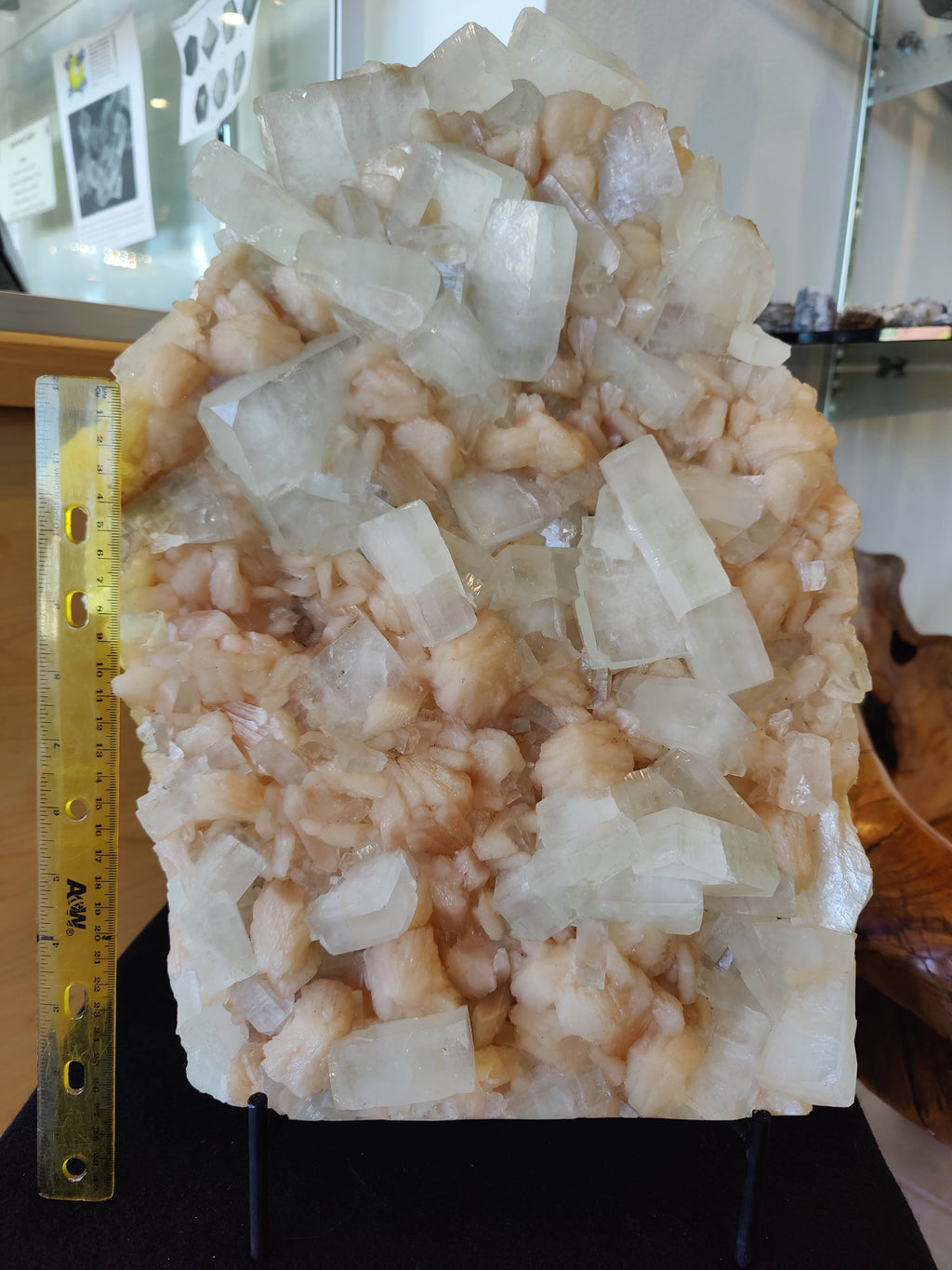 Clear Apophyllite Cubes with Peach Stilbite Cabinet Specimen 12.9kg | Minerals | Wiccan Center
