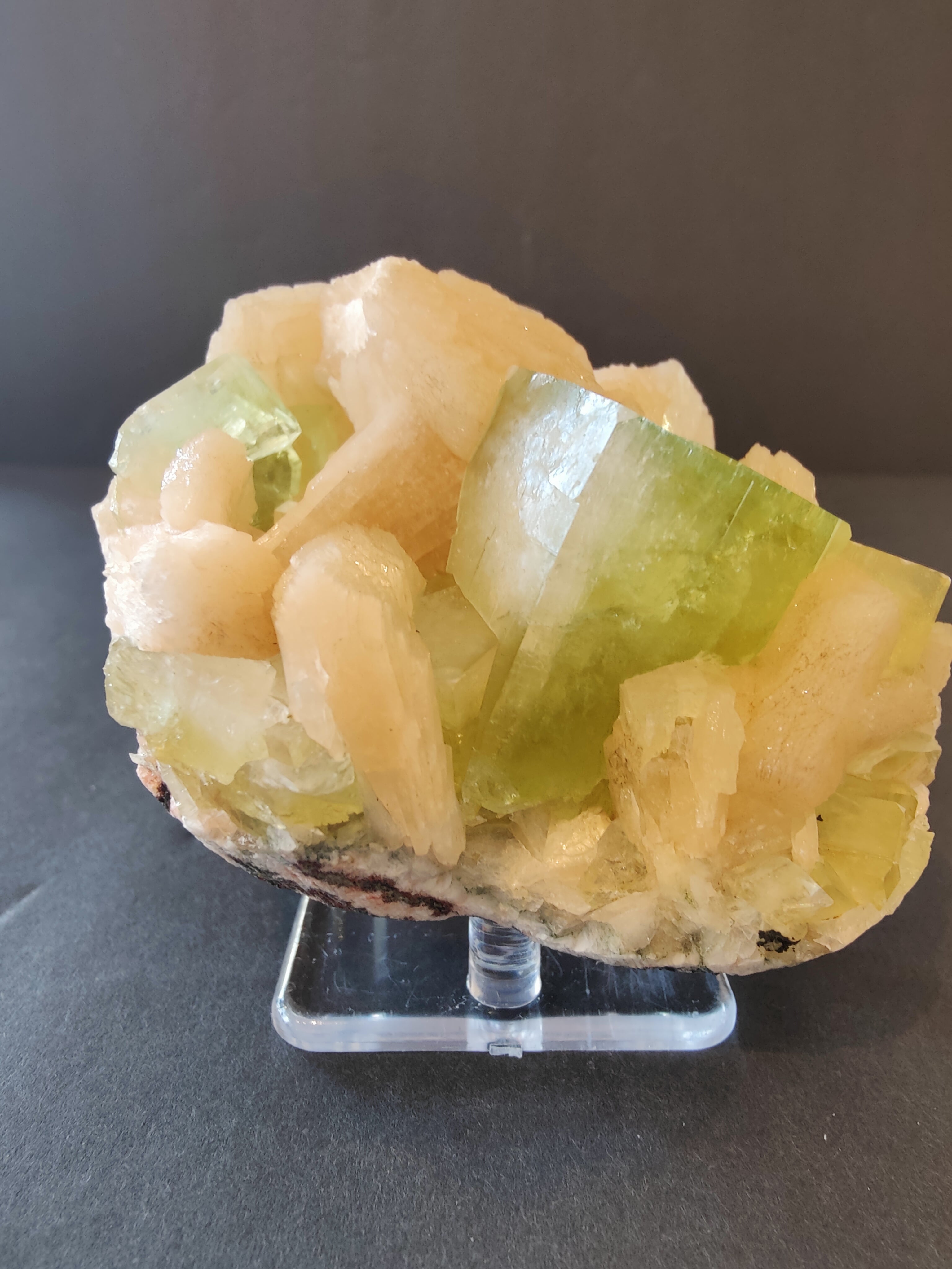 Green Apophyllite Cubes with Peach Stilbite Specimen 322g | Minerals | Wiccan Center