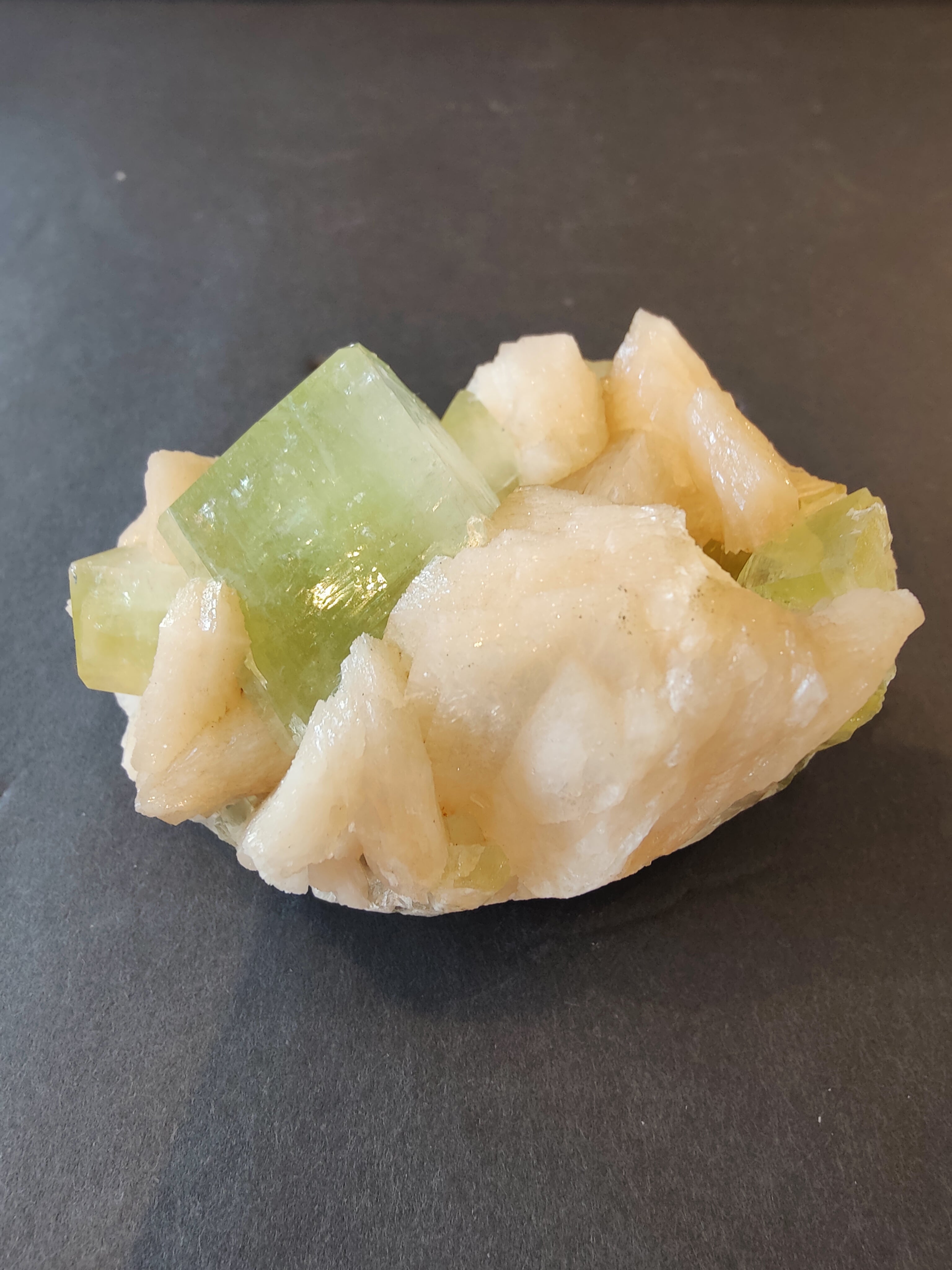 Green Apophyllite Cubes with Peach Stilbite Specimen 322g | Minerals | Wiccan Center