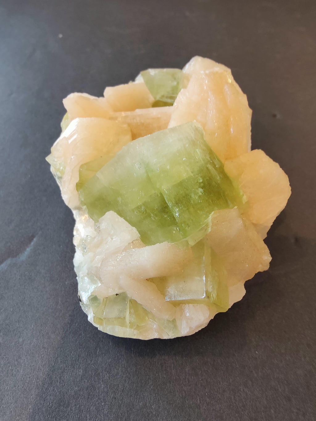 Green Apophyllite Cubes with Peach Stilbite Specimen 322g | Minerals | Wiccan Center