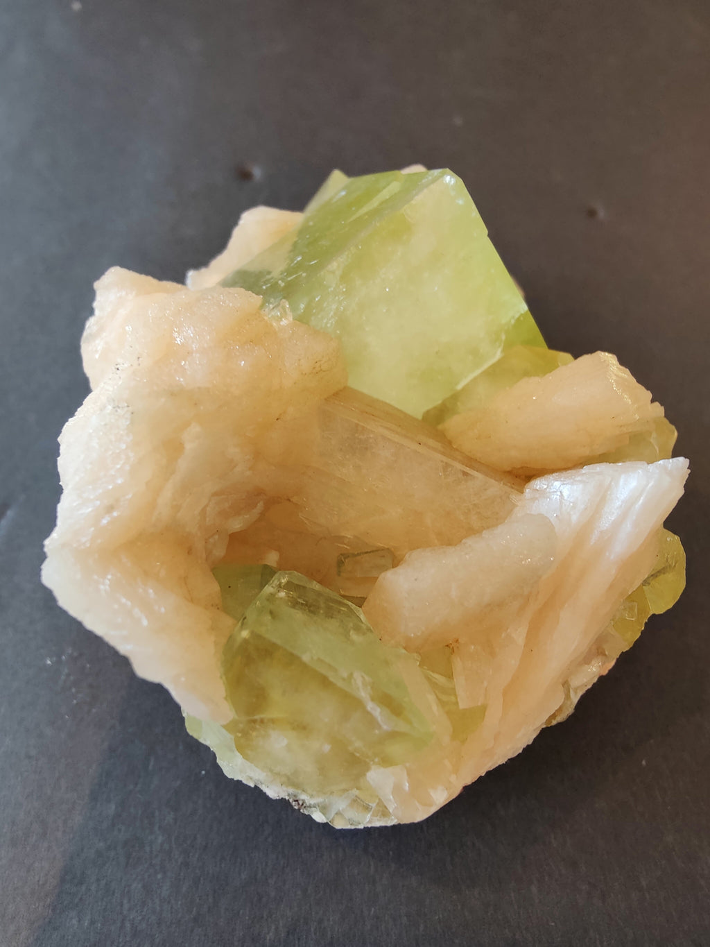 Green Apophyllite Cubes with Peach Stilbite Specimen 322g | Minerals | Wiccan Center