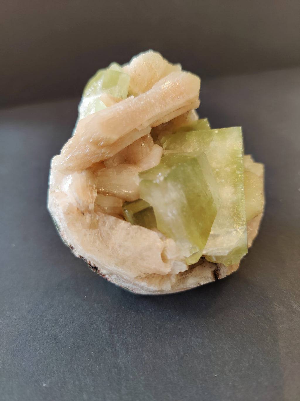 Green Apophyllite Cubes with Peach Stilbite Specimen 410g | Minerals | Wiccan Center
