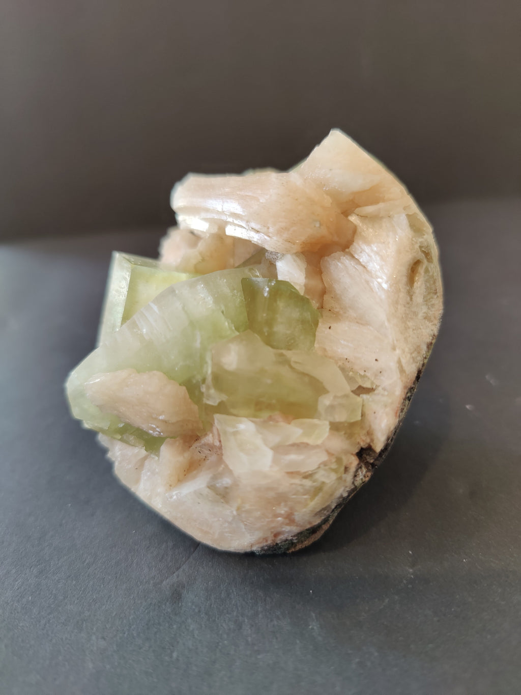 Green Apophyllite Cubes with Peach Stilbite Specimen 410g | Minerals | Wiccan Center