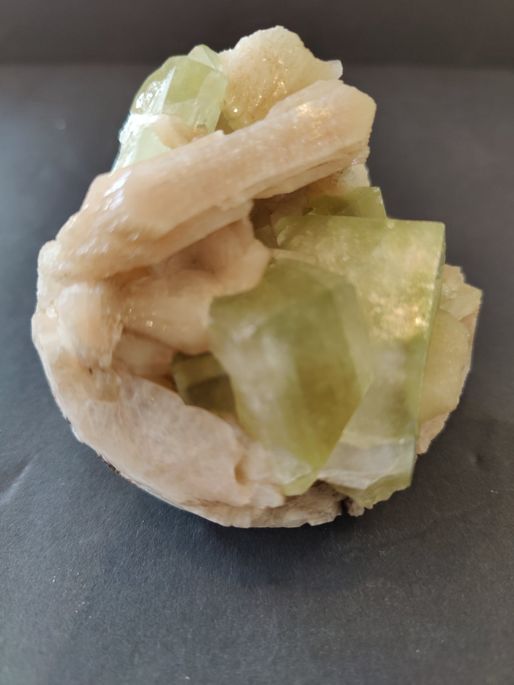 Green Apophyllite Cubes with Peach Stilbite Specimen 410g | Minerals | Wiccan Center