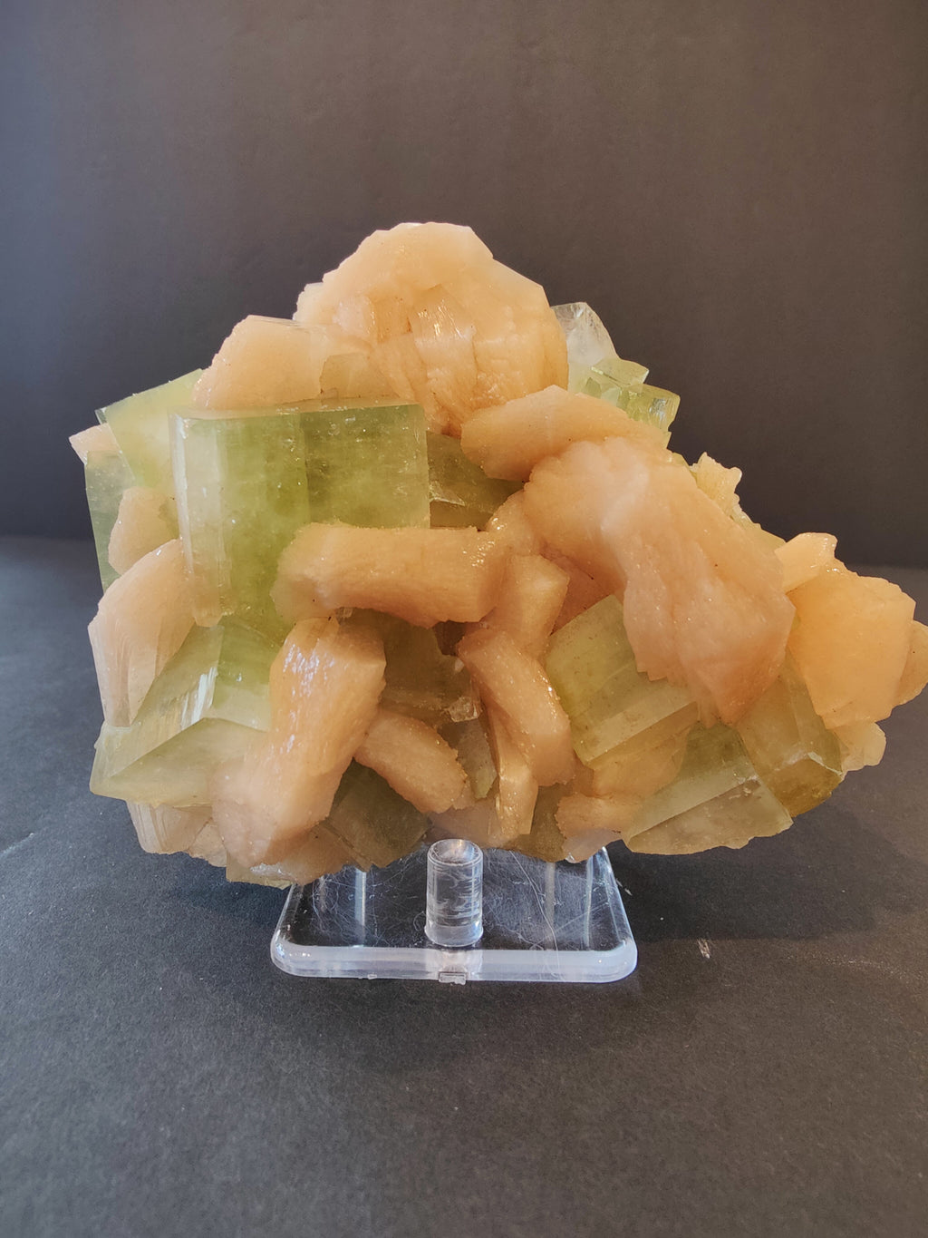 Green Apophyllite Cubes with Peach Stilbite Specimen 449g | Minerals | Wiccan Center