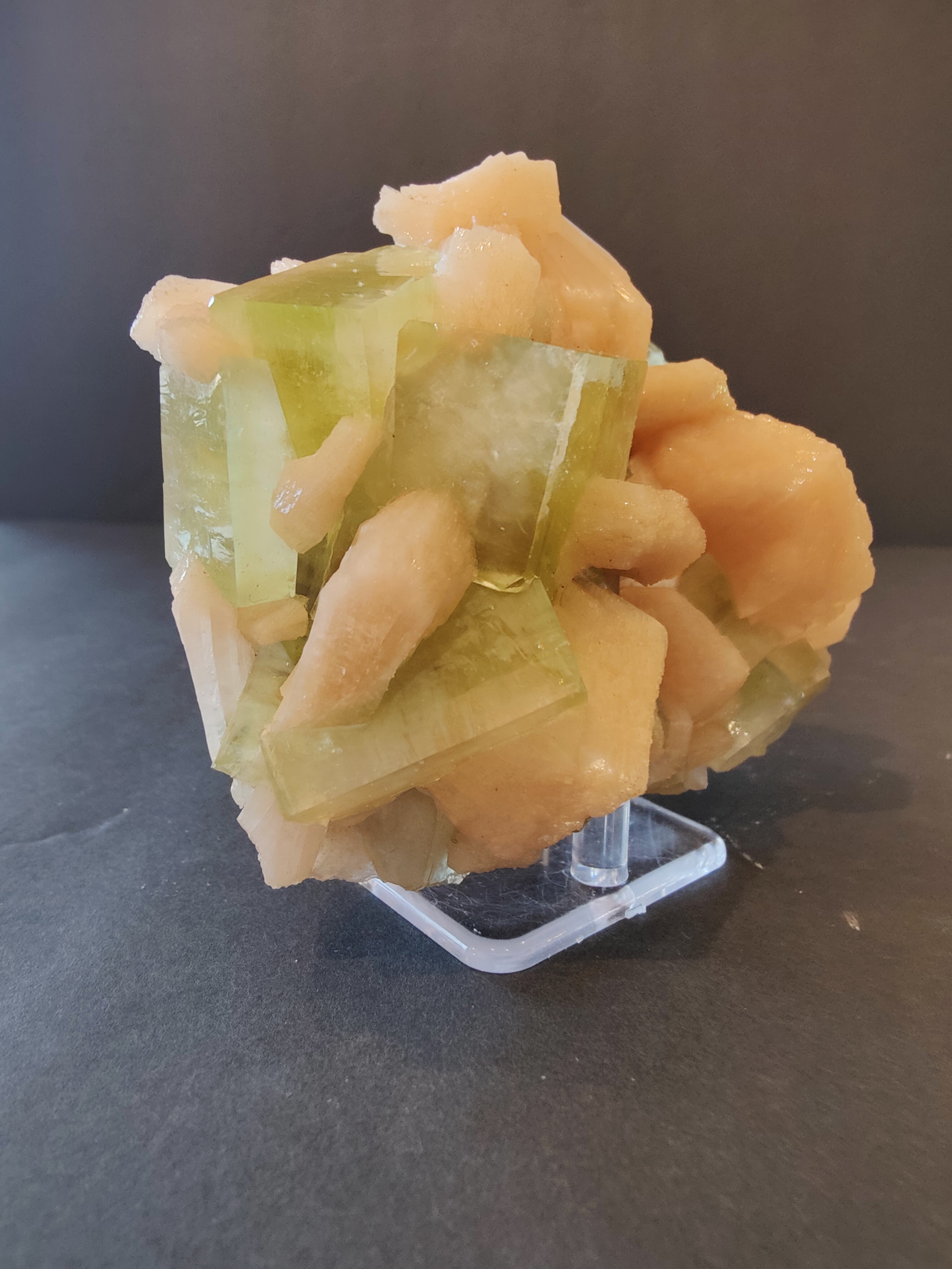 Green Apophyllite Cubes with Peach Stilbite Specimen 449g | Minerals | Wiccan Center