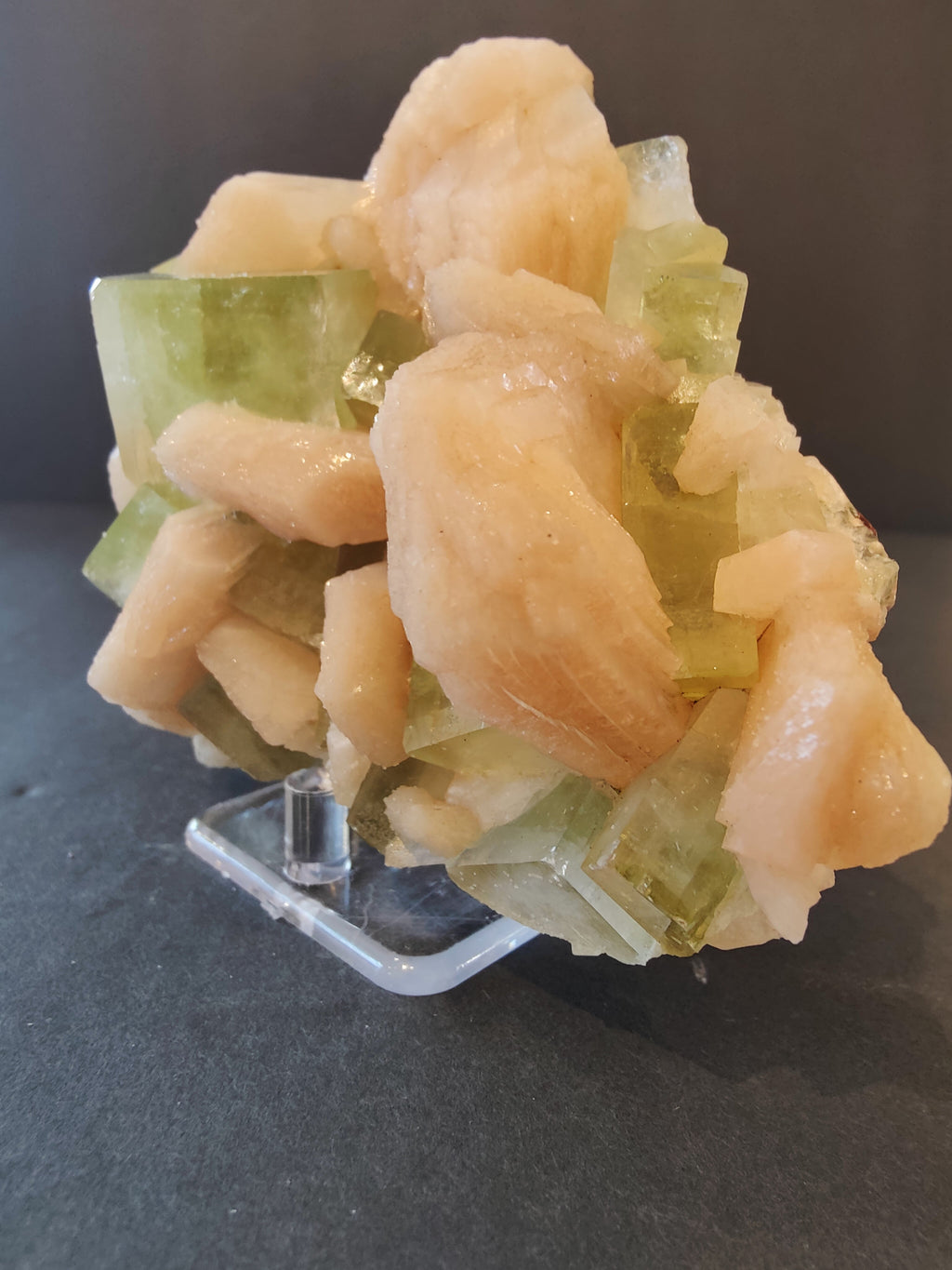 Green Apophyllite Cubes with Peach Stilbite Specimen 449g | Minerals | Wiccan Center