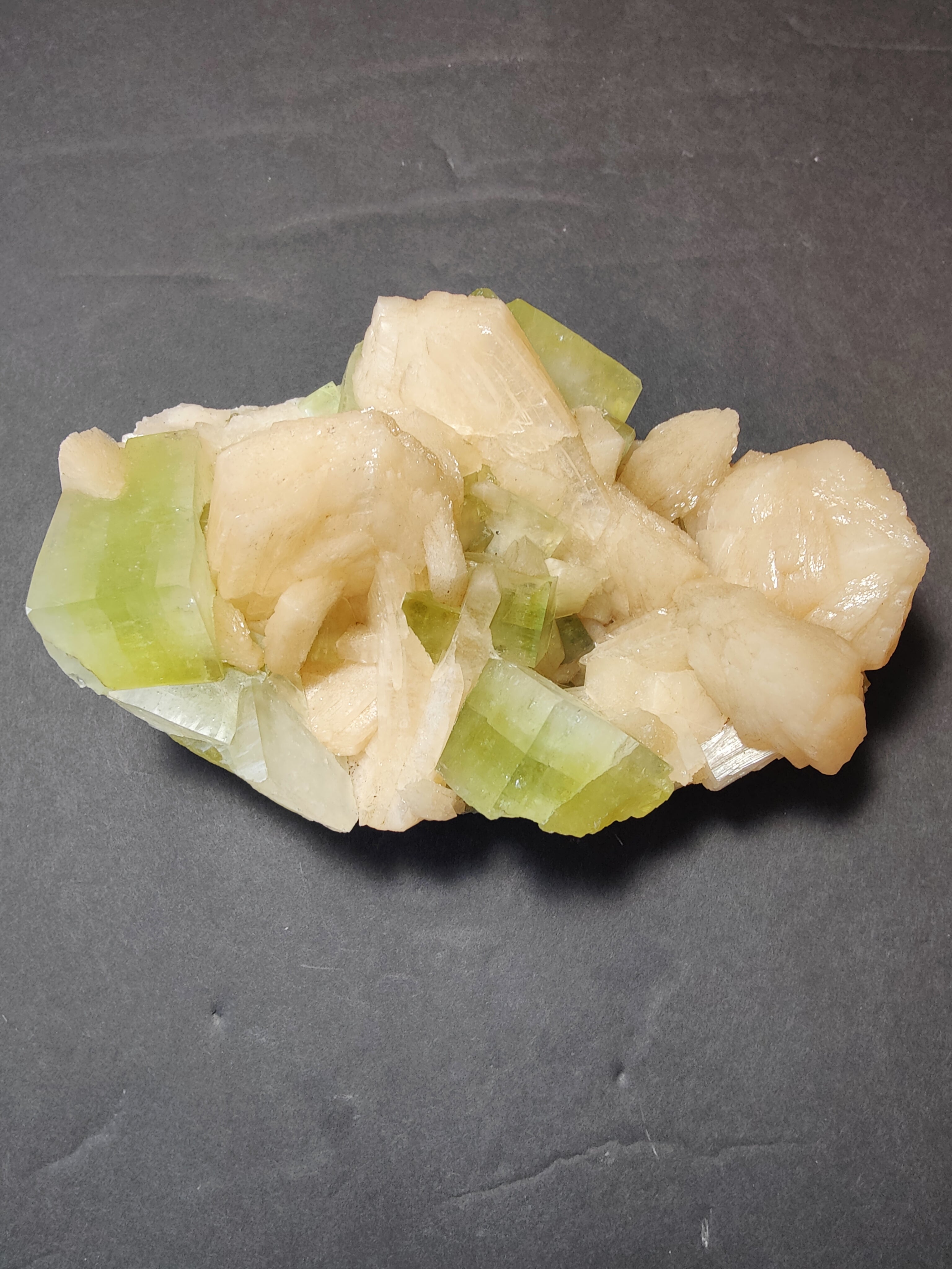 Green Apophyllite Cubes with Peach Stilbite Specimen 761g | Minerals | Wiccan Center