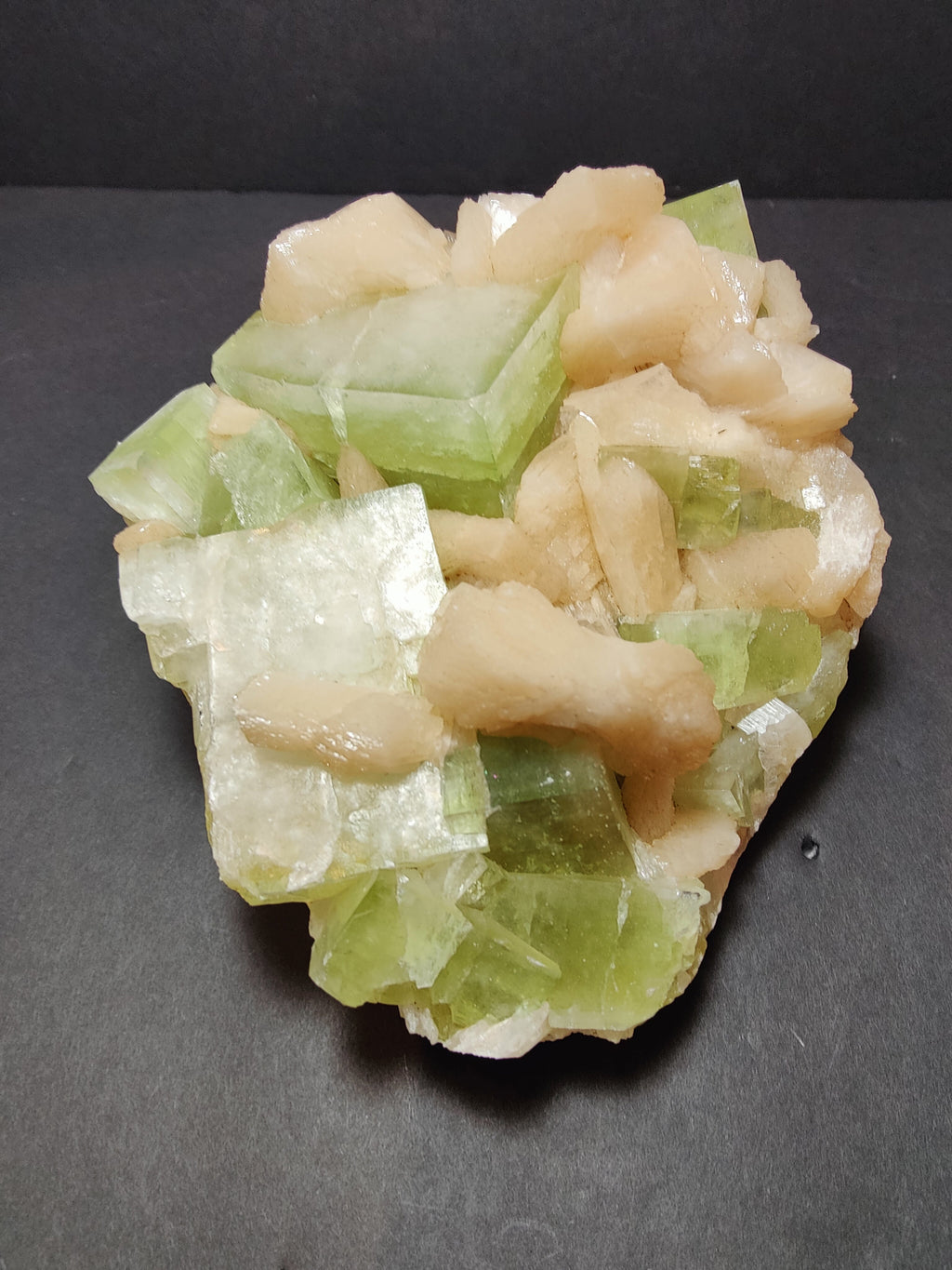 Green Apophyllite Cubes with Peach Stilbite Specimen 931g | Minerals | Wiccan Center