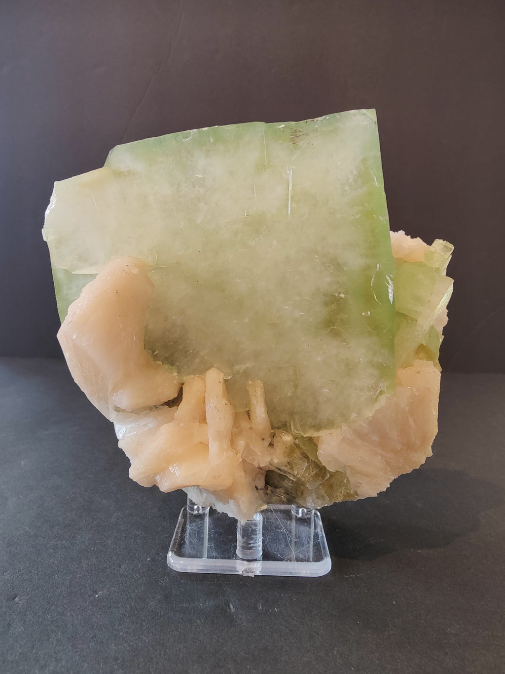 Green Apophyllite Cube with Peach Stilbite Specimen 758g | Minerals | Wiccan Center