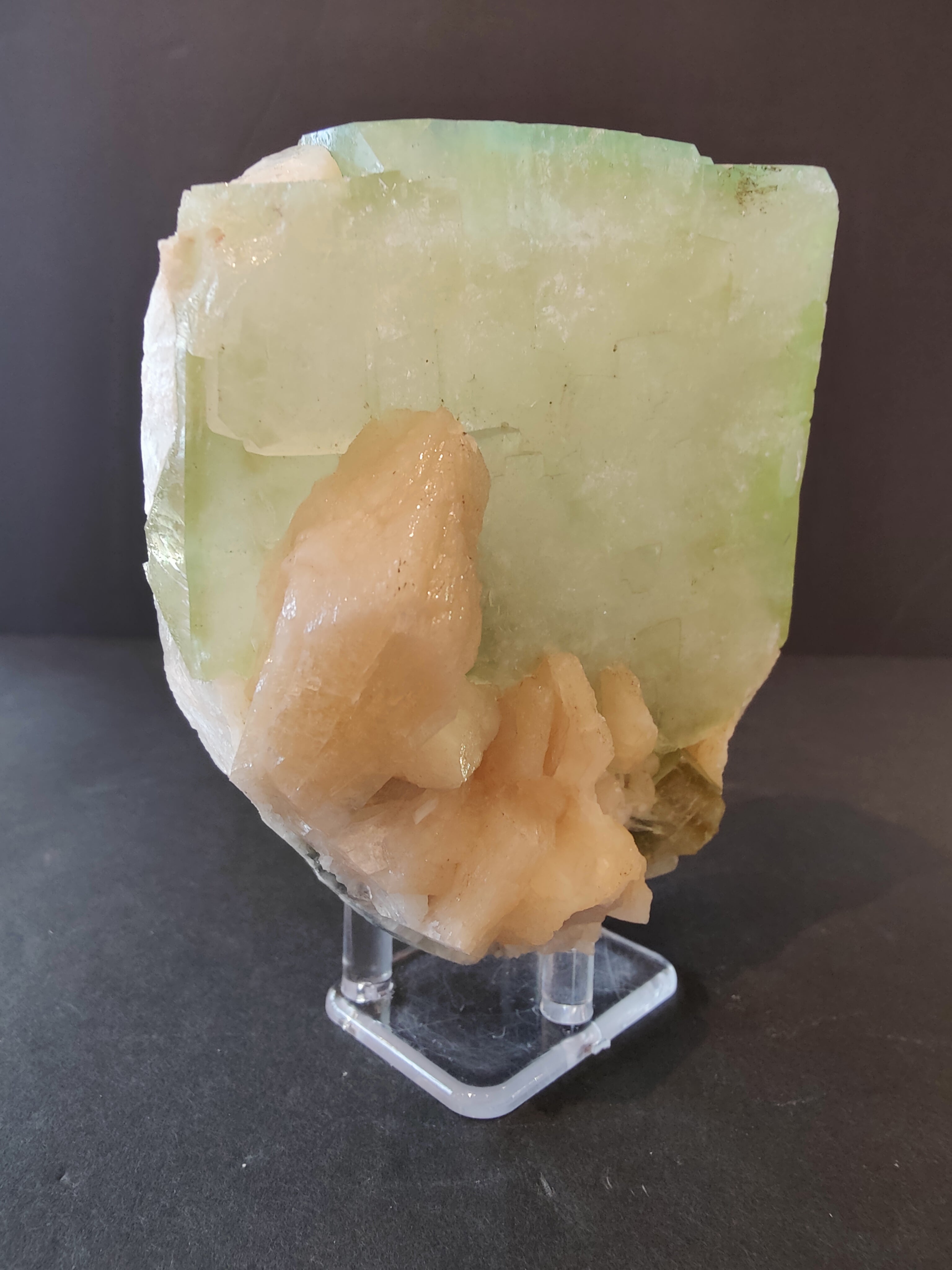 Green Apophyllite Cube with Peach Stilbite Specimen 758g | Minerals | Wiccan Center