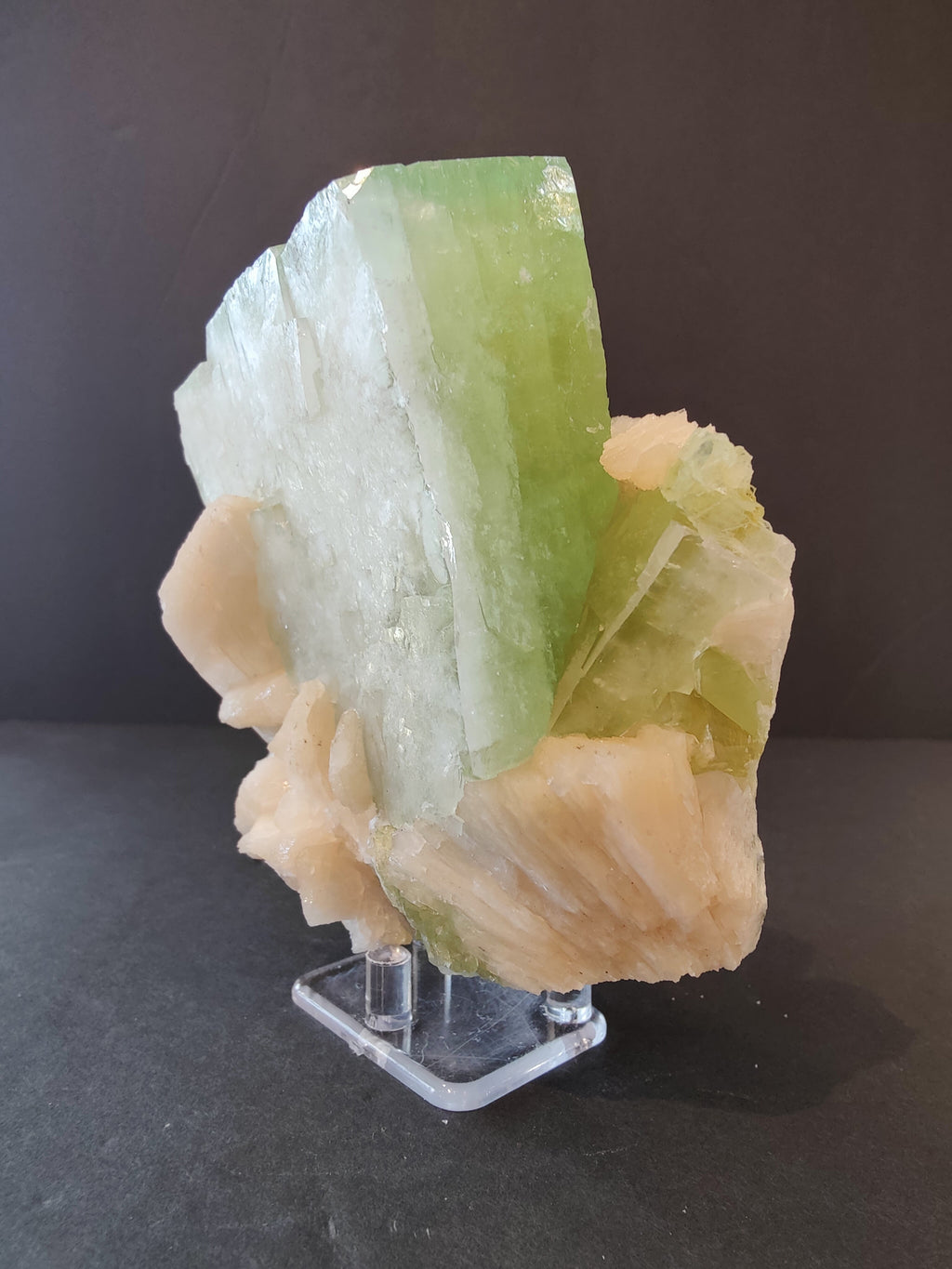 Green Apophyllite Cube with Peach Stilbite Specimen 758g | Minerals | Wiccan Center