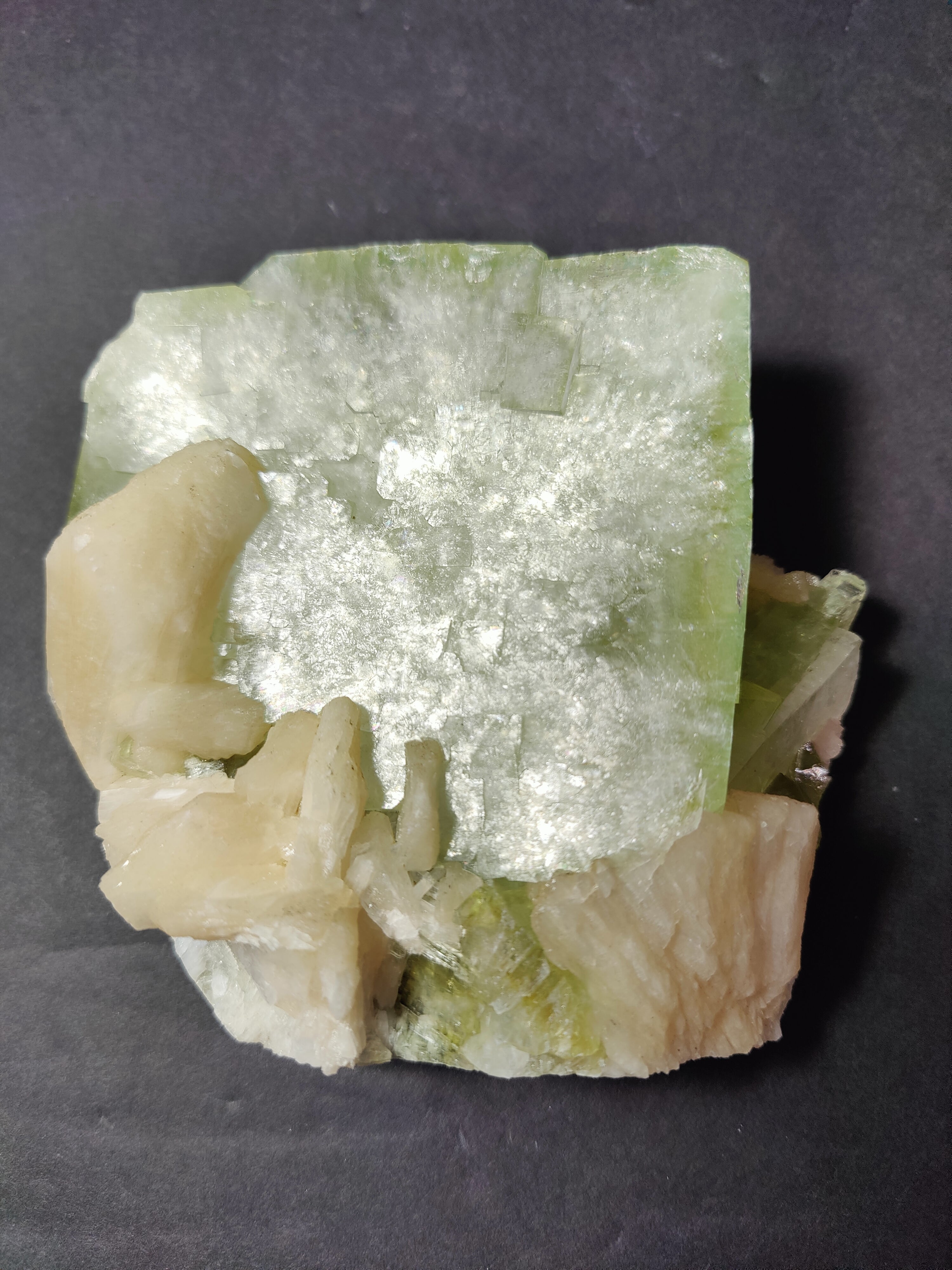Green Apophyllite Cube with Peach Stilbite Specimen 758g | Minerals | Wiccan Center