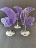 Purple Fluorite Half-Moon & Heart Sculpture on 5" Metal Stand | Lapidary | Wiccan Center