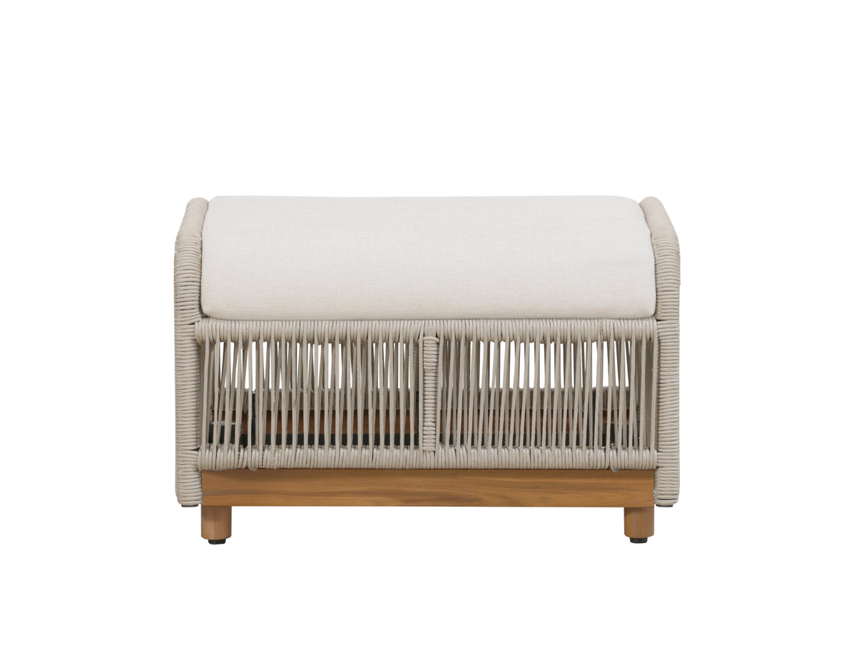 Alpine Teak Wood Outdoor Ottoman with Biege Rope Design | Ottoman | Wiccan Center