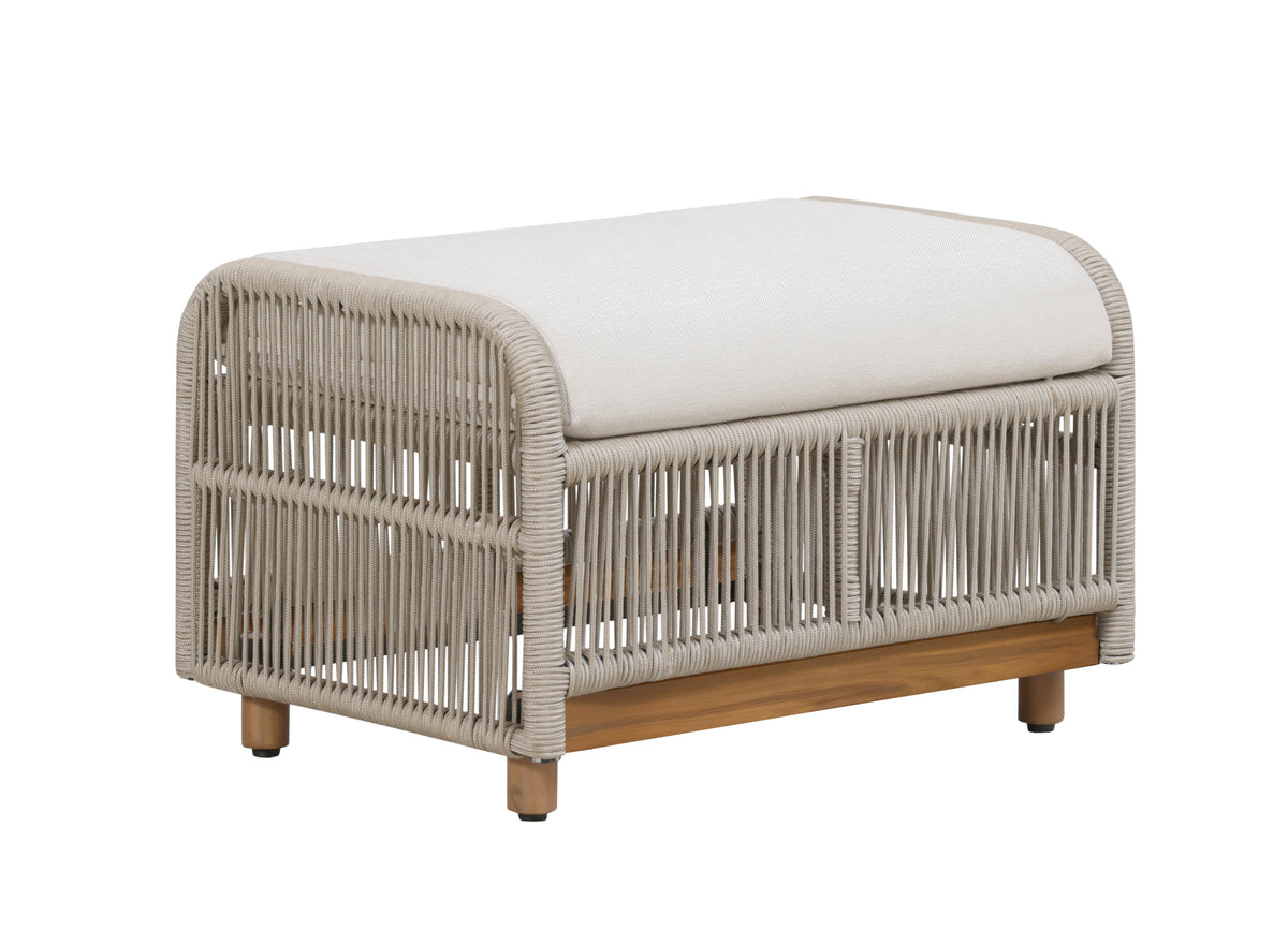 Alpine Teak Wood Outdoor Ottoman with Biege Rope Design | Ottoman | Wiccan Center