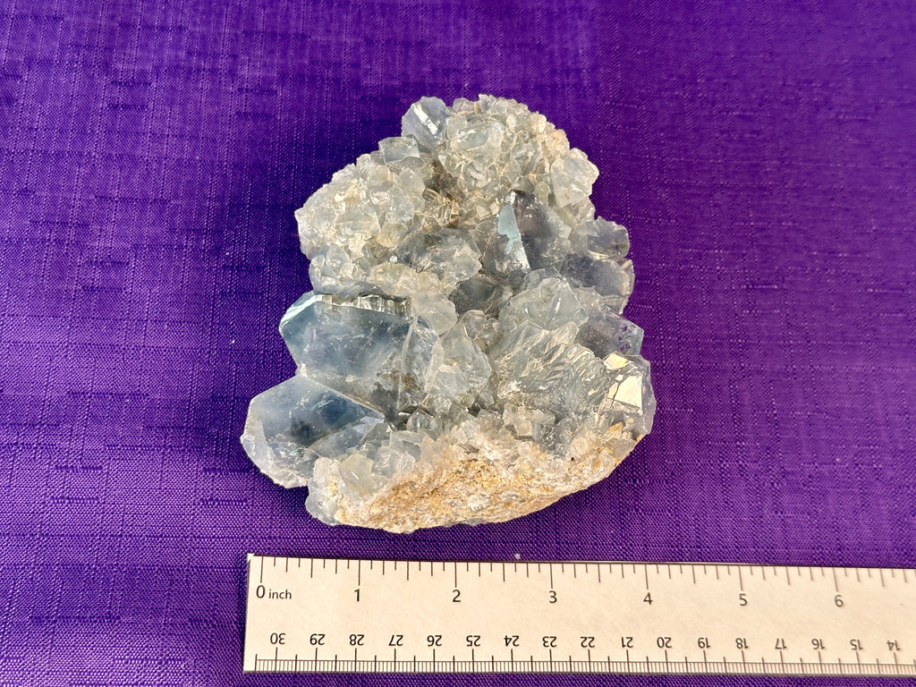 Celestite Polished Cluster, Celestite Geode Free Shape w. Druse, Standing Celestite Healing Crystal