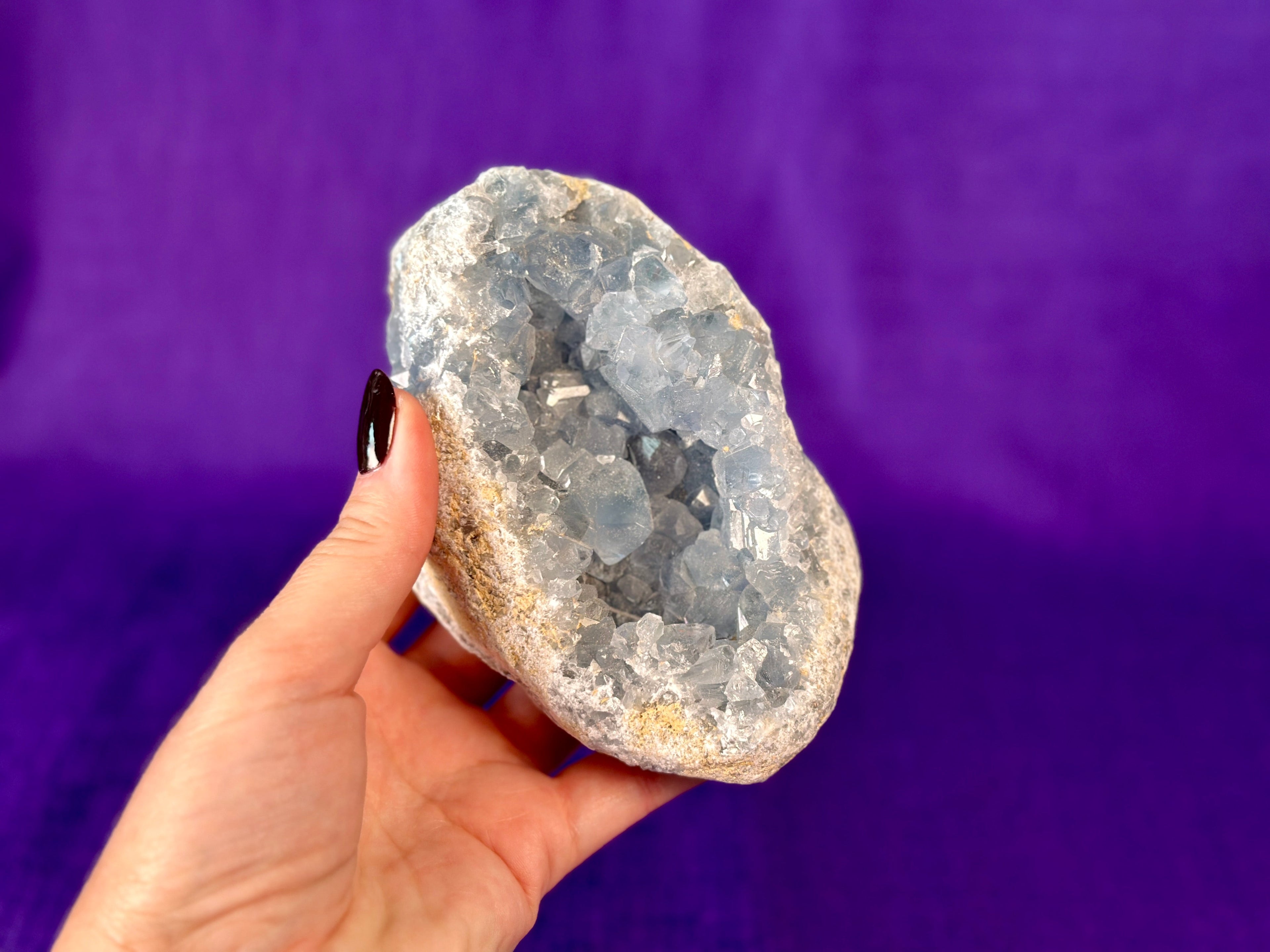Celestite Polished Cluster, Celestite Geode Free Shape w. Druse, Standing Celestite Healing Crystal | | Wiccan Center
