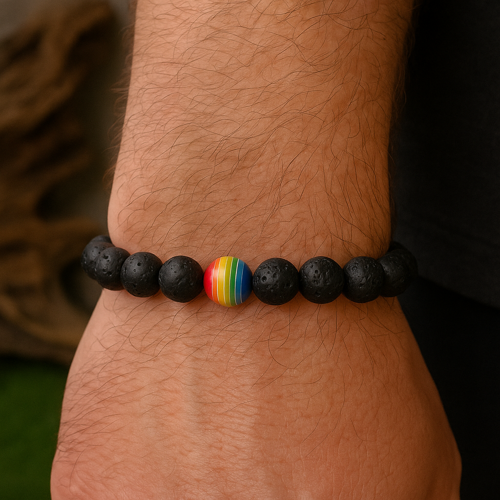 Lava Stone Beads LGBTQ Pride Rainbow Bracelet | | Wiccan Center