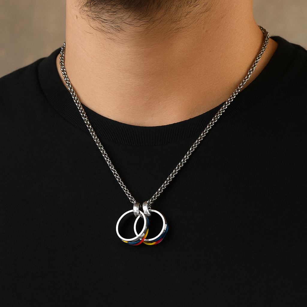 Stainless Steel Rainbow Double Ring LGBTQ Pride Necklace | | Wiccan Center