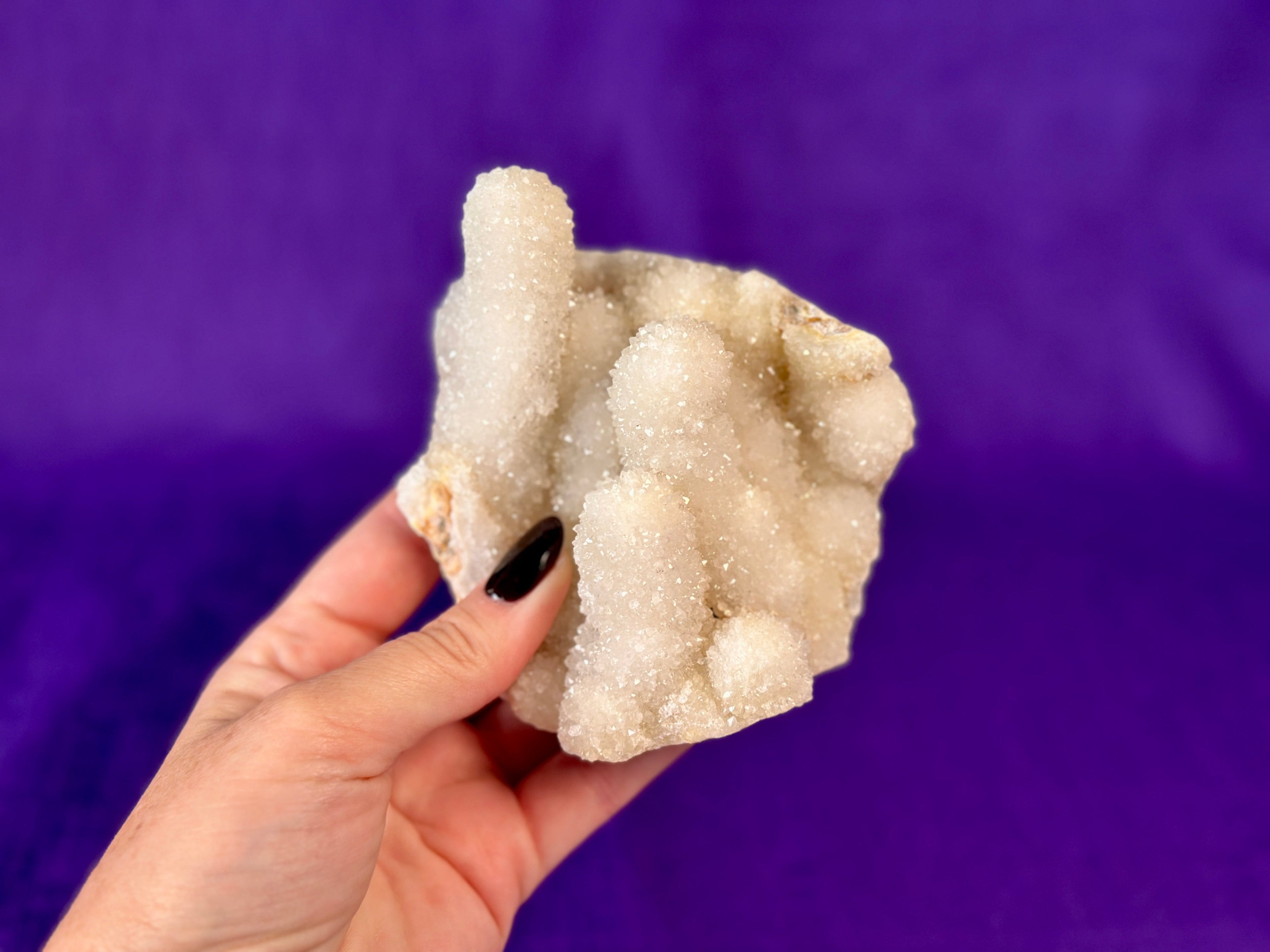 Chalcedony & Crystal Quartz Stalactite 3-8", Natural Quartz on Chalcedony Stalactite Specimen | | Wiccan Center
