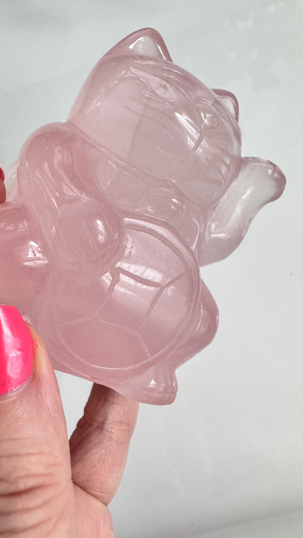 Gemmy Rose Quartz Crystal Lucky Cat, Maneki Neko, Fortune Cat, Large (3.2”) | Crystals | Wiccan Center