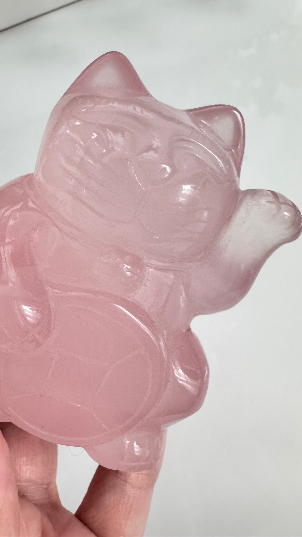 Gemmy Rose Quartz Crystal Lucky Cat, Maneki Neko, Fortune Cat, Large (3.2”) | Crystals | Wiccan Center