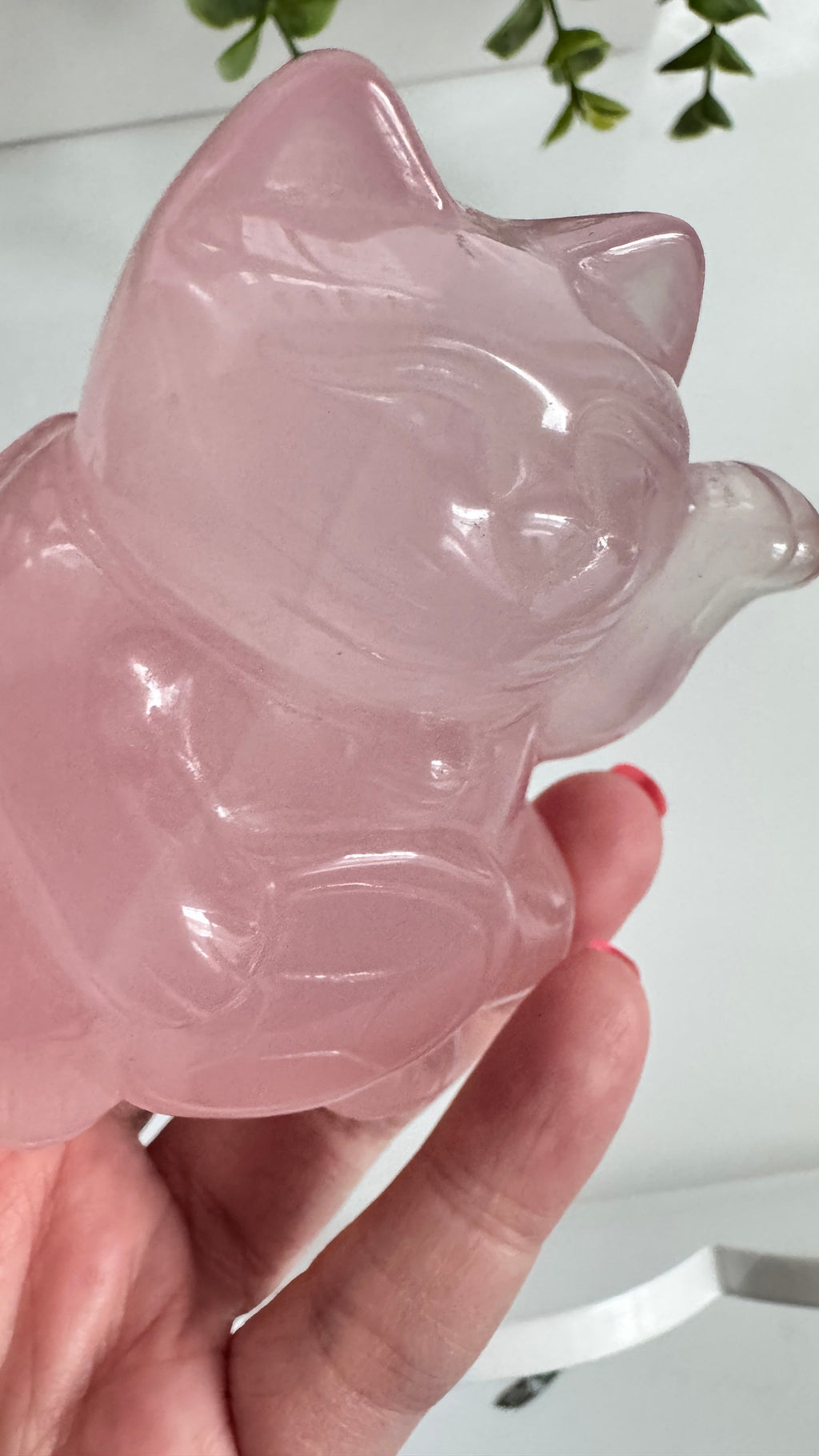 Gemmy Rose Quartz Crystal Lucky Cat, Maneki Neko, Fortune Cat, Large (3.2”) | Crystals | Wiccan Center