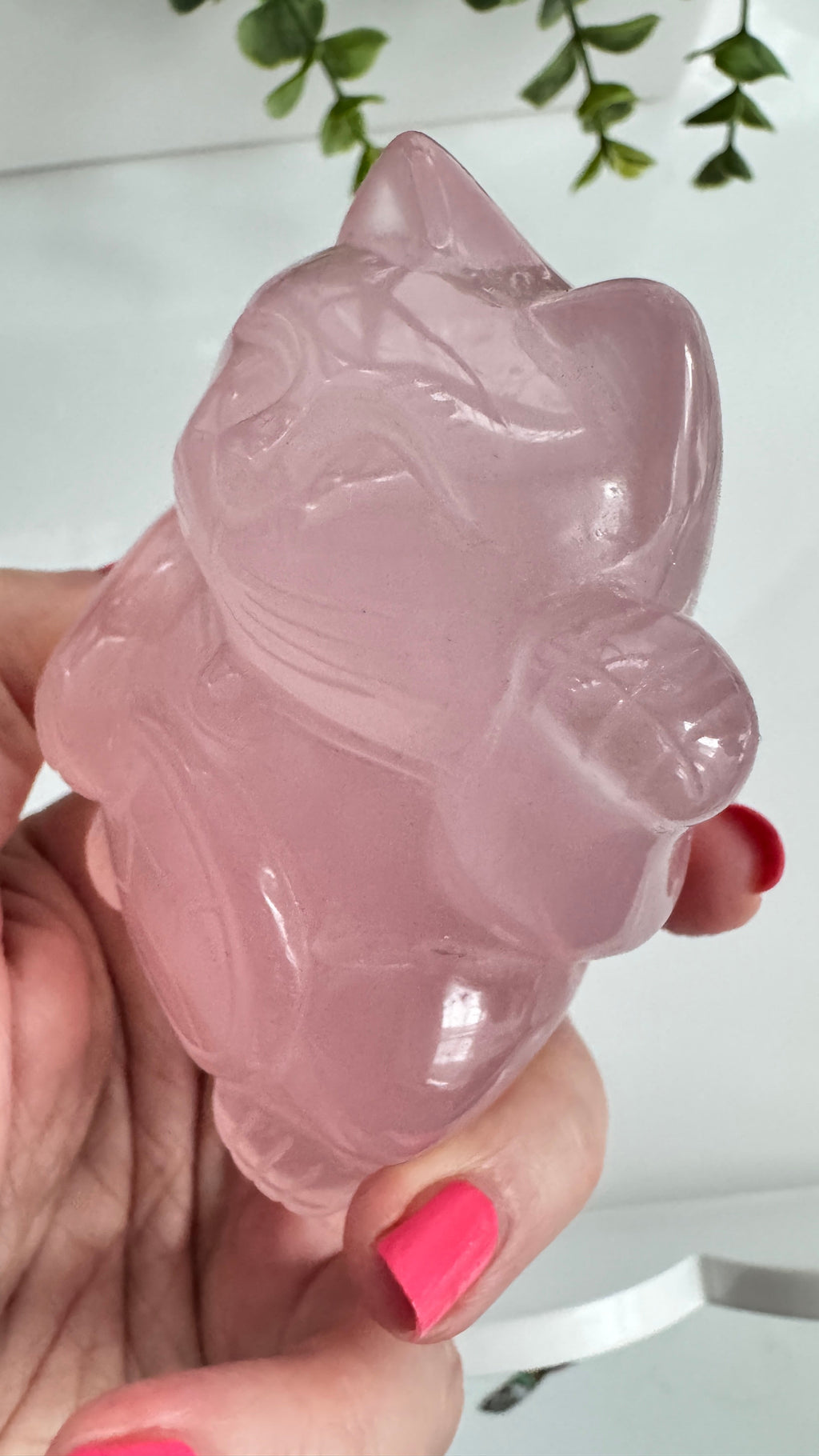 Gemmy Rose Quartz Crystal Lucky Cat, Maneki Neko, Fortune Cat, Large (3.2”) | Crystals | Wiccan Center