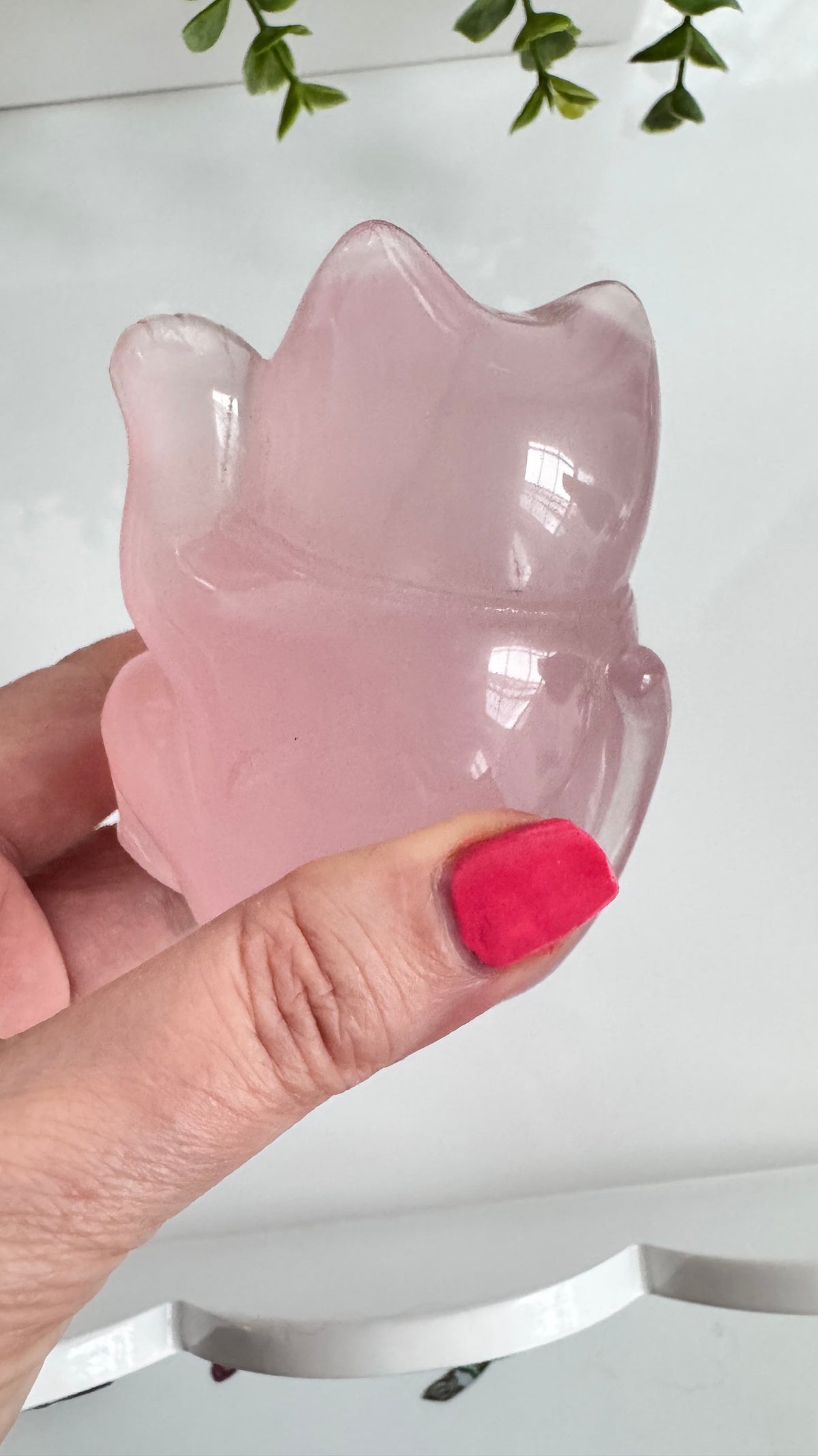 Gemmy Rose Quartz Crystal Lucky Cat, Maneki Neko, Fortune Cat, Large (3.2”) | Crystals | Wiccan Center