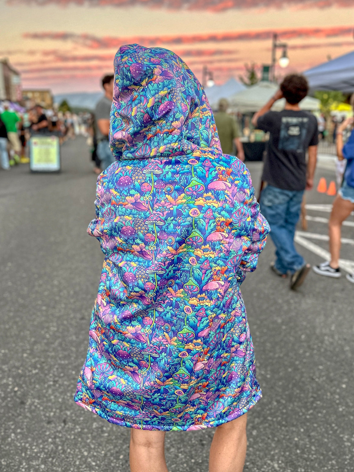 Psychedelic Mushrooms Cuddle Cloak | Unisex Minky Sherpa Lined Hooded Coat | Women and Mens Festival Coat | Mountain Fashion | Microfleece Cloak - AOP | Wiccan Center