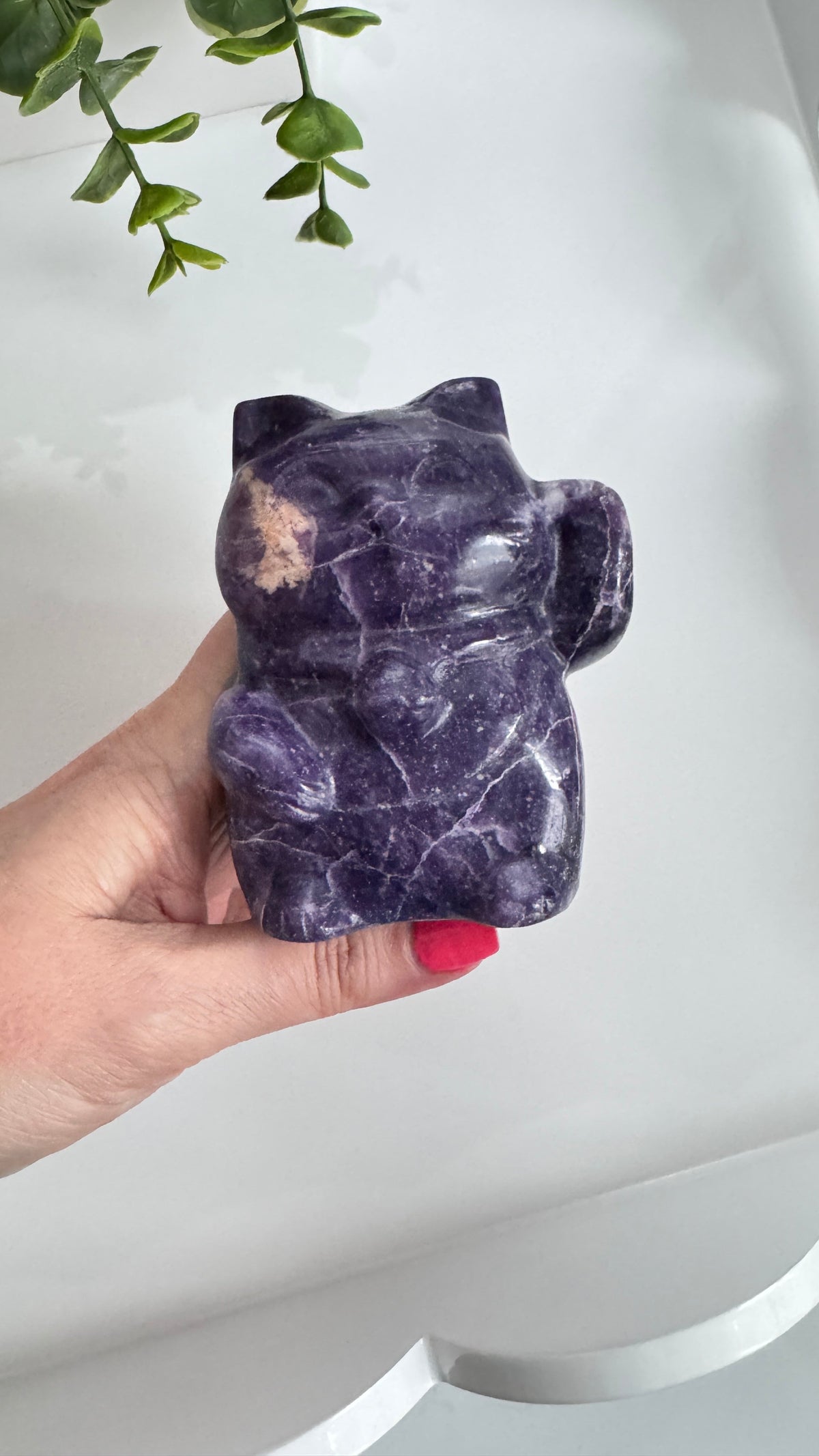 XL Lepidolite Crystal Lucky Cat, Maneki Neko, Fortune Cat 4"