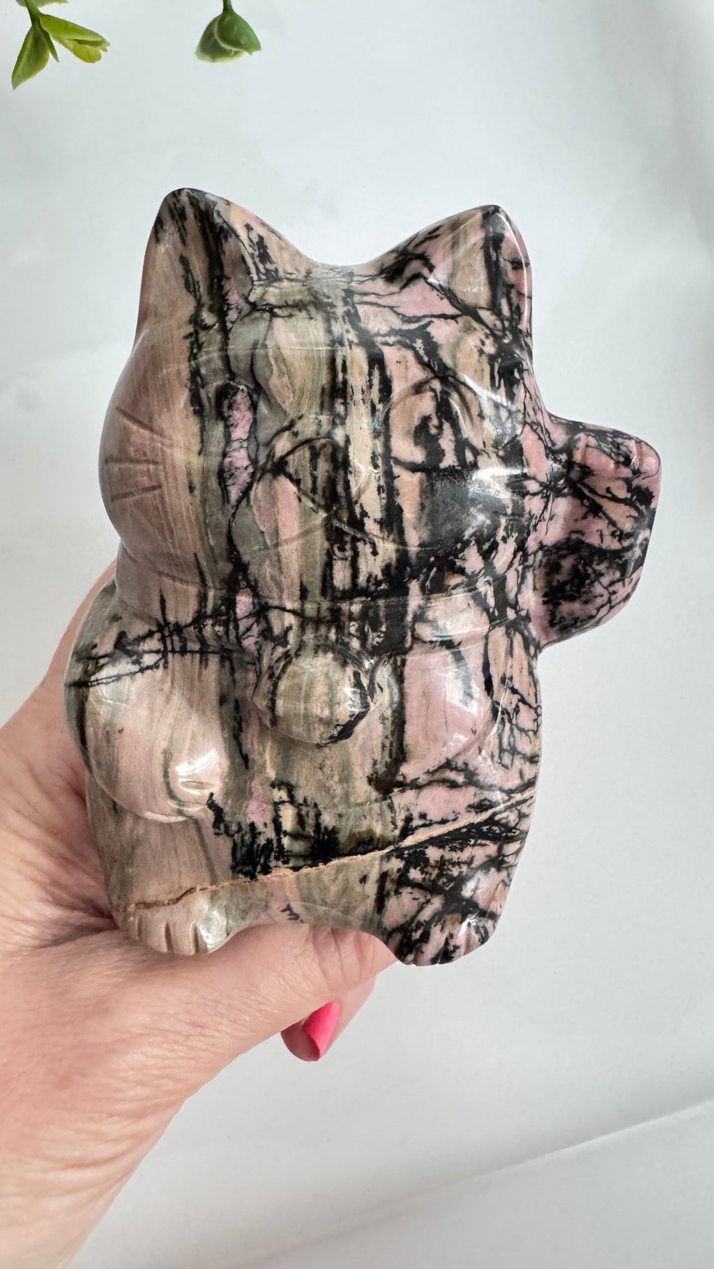 XL Rhodonite Crystal Lucky Cat, Maneki Neko, Fortune Cat 4" | Crystals | Wiccan Center
