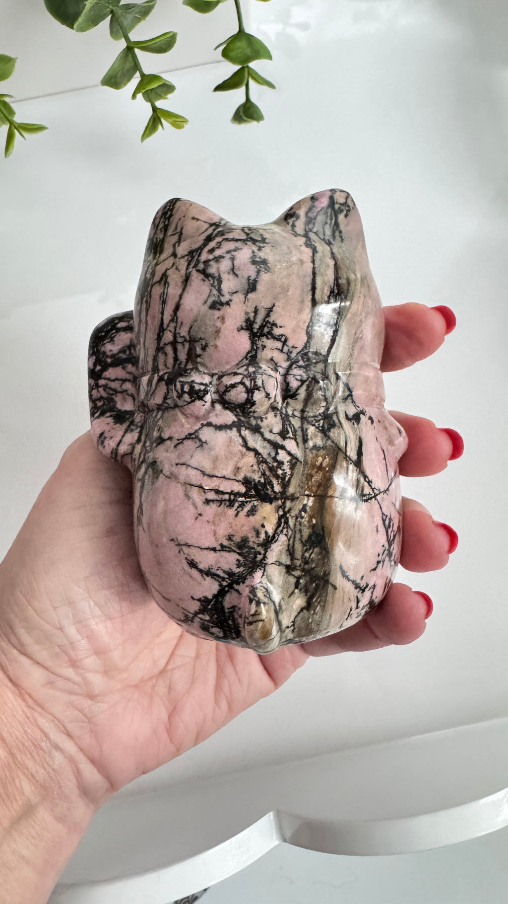 XL Rhodonite Crystal Lucky Cat, Maneki Neko, Fortune Cat 4" | Crystals | Wiccan Center