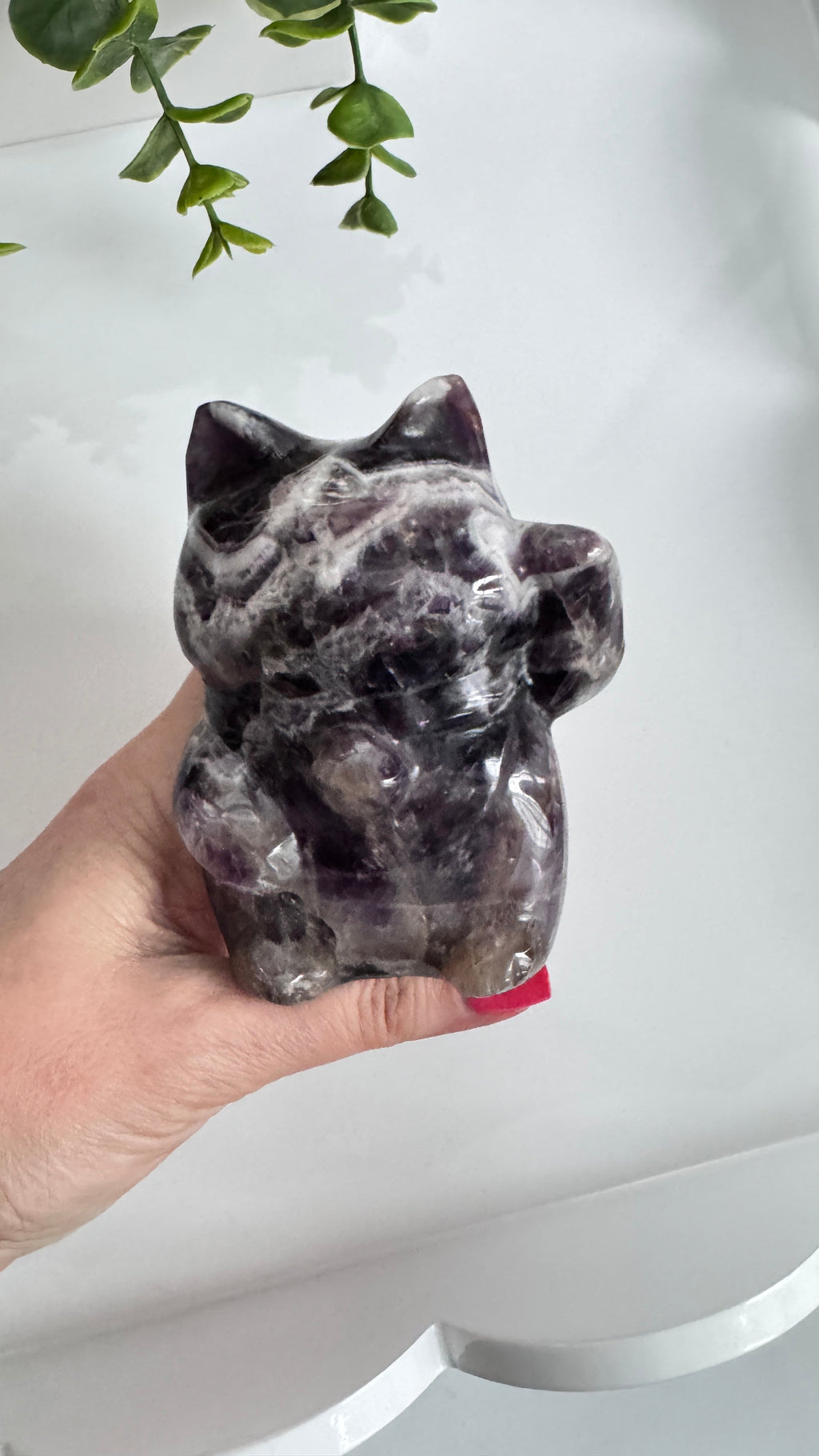 XL Dream Amethyst Lucky Cat, Maneki Neko, Crystal Fortune Cat 4” | Crystals | Wiccan Center