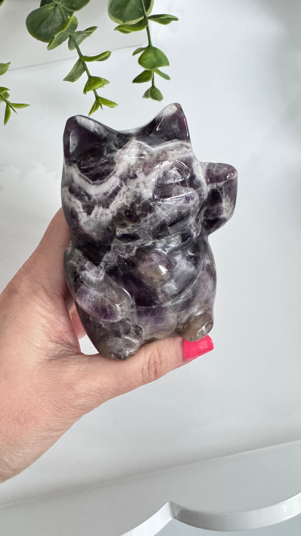 XL Dream Amethyst Lucky Cat, Maneki Neko, Crystal Fortune Cat 4” | Crystals | Wiccan Center