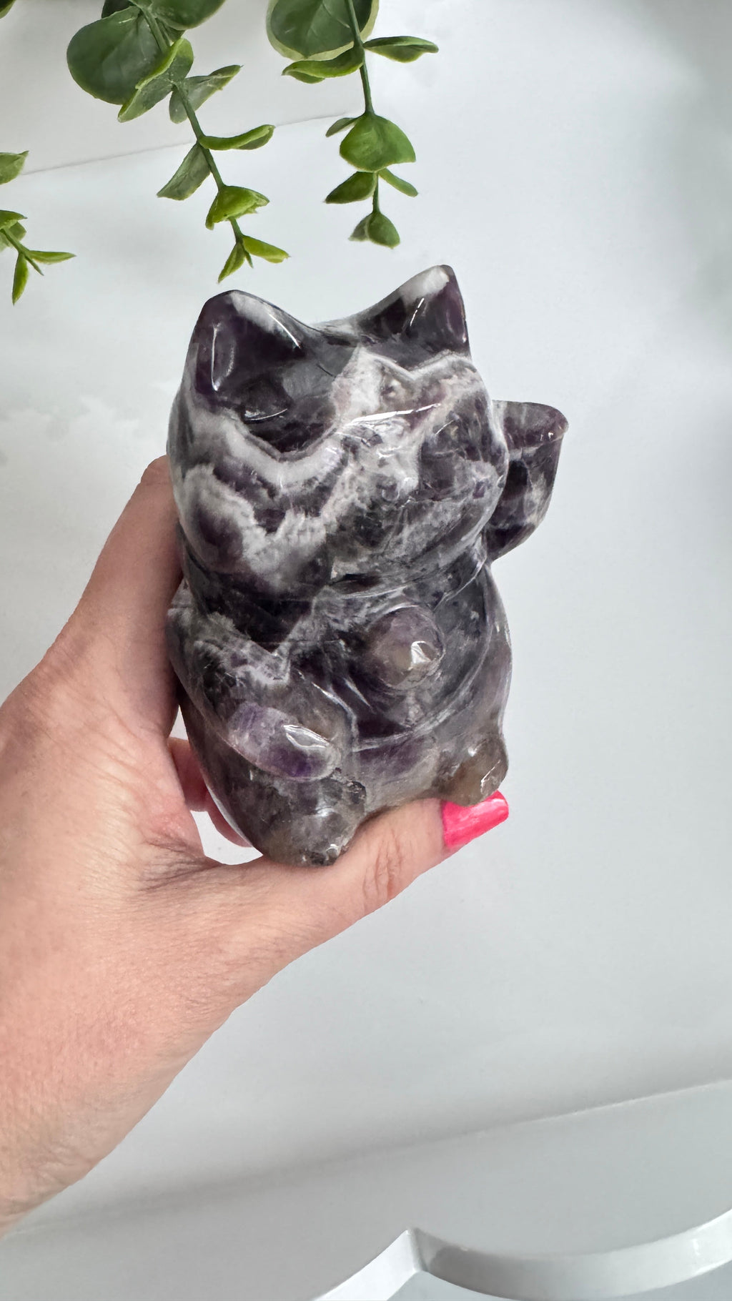 XL Dream Amethyst Lucky Cat, Maneki Neko, Crystal Fortune Cat 4” | Crystals | Wiccan Center
