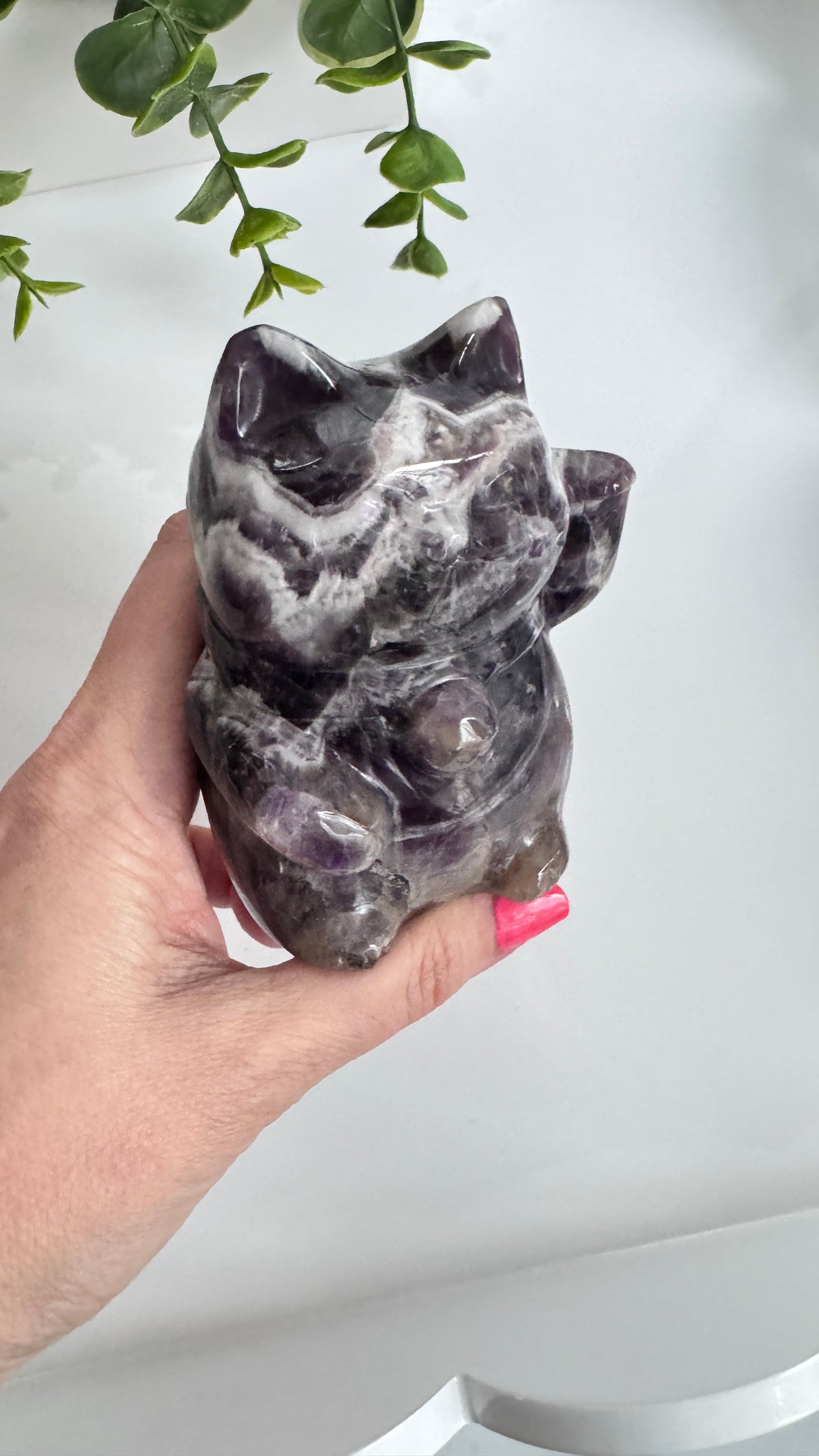 XL Dream Amethyst Lucky Cat, Maneki Neko, Crystal Fortune Cat 4” | Crystals | Wiccan Center