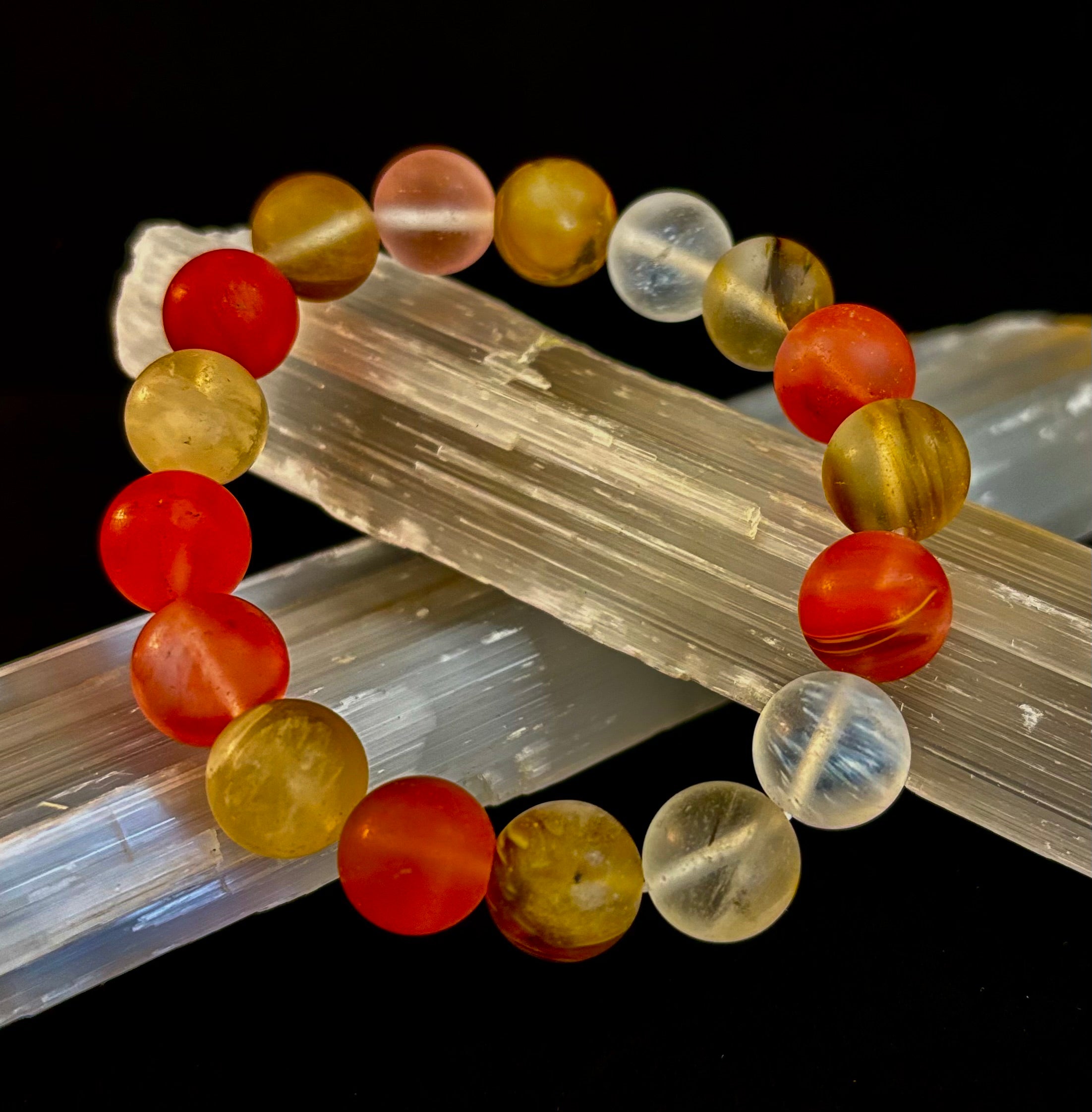 Solar Glow Cherry Quartz Bracelet – 12mm Matte Reiki-Infused Energy Bracelet (Medium Fit) | | Wiccan Center