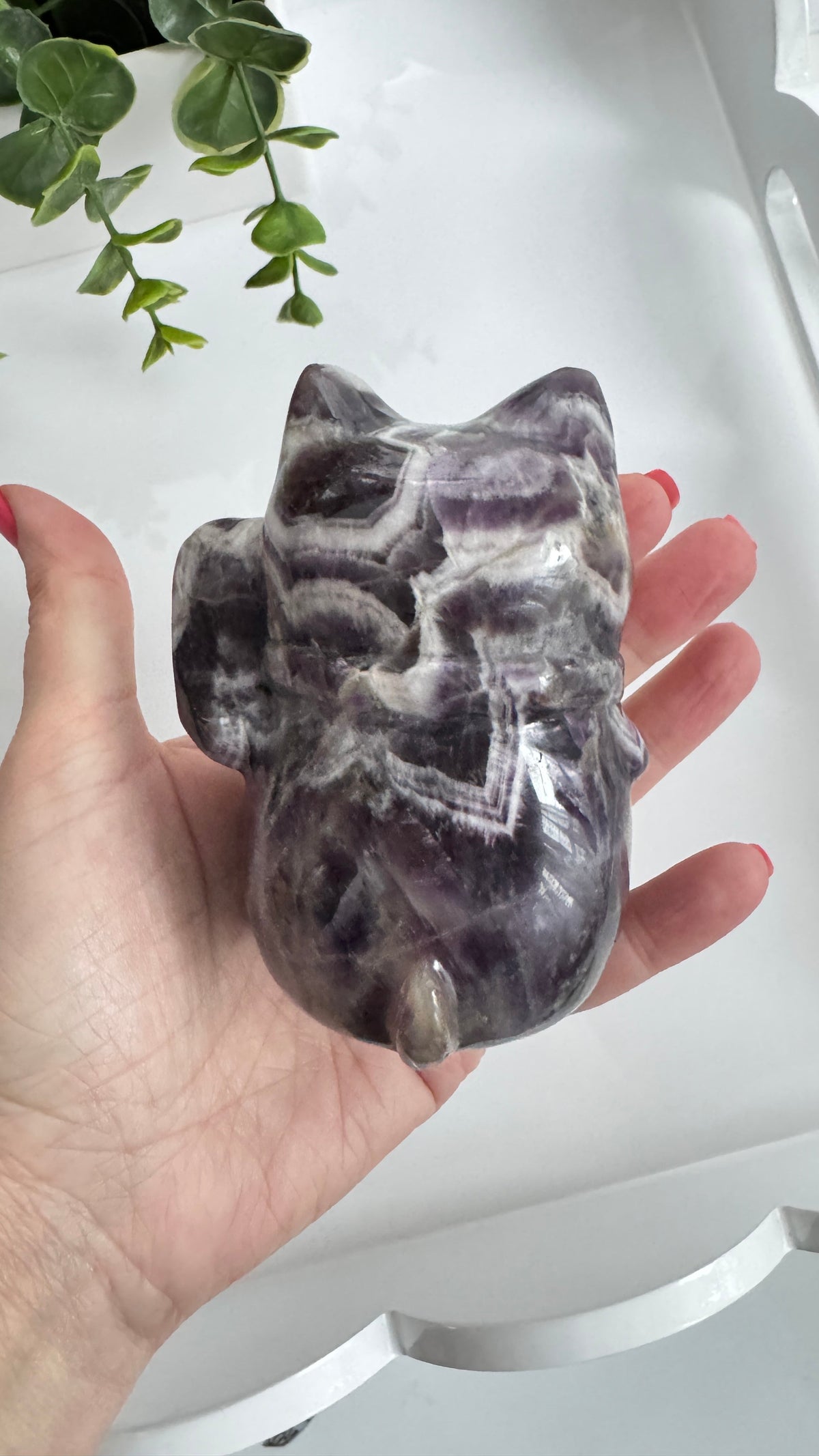 XL Dream Amethyst Lucky Cat, Maneki Neko, Crystal Fortune Cat 4”