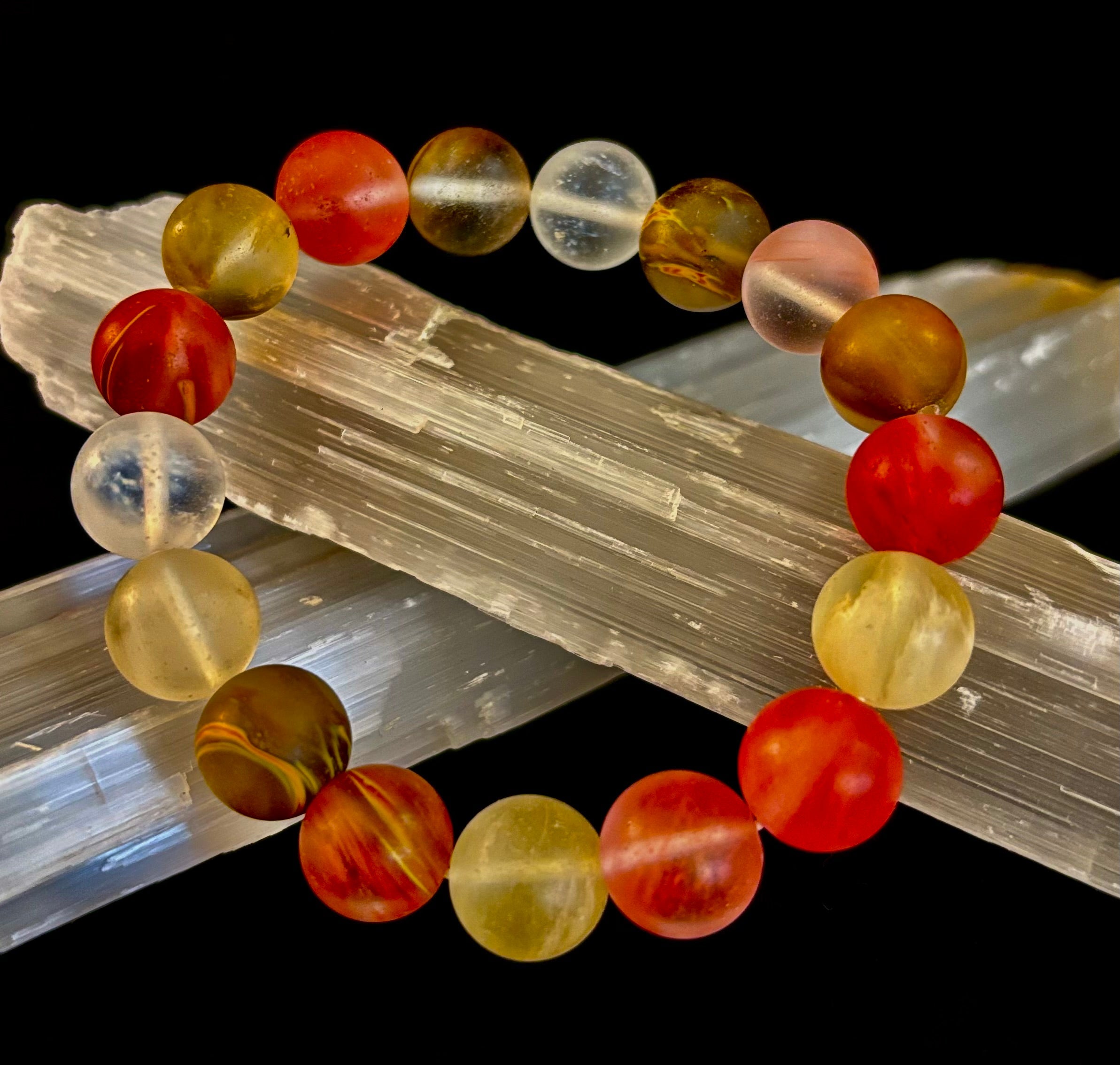 Solar Glow Cherry Quartz Bracelet – 12mm Matte Reiki-Infused Energy Bracelet (Medium Fit) | | Wiccan Center