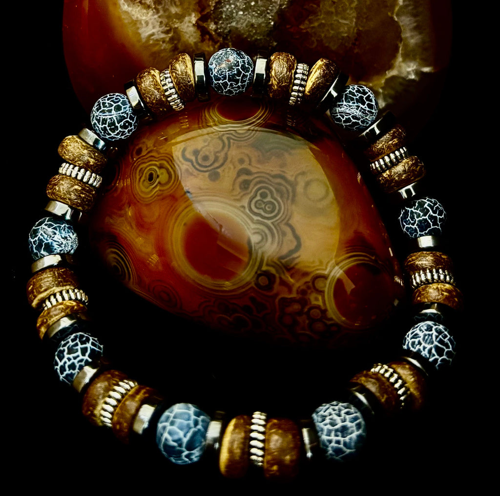 Earthforge Mixed Material Bracelet – Stone, Wood & Metal | Grounding, Strength & Balance | Reiki-Infused Bracelet for Medium to Large Wrists | | Wiccan Center