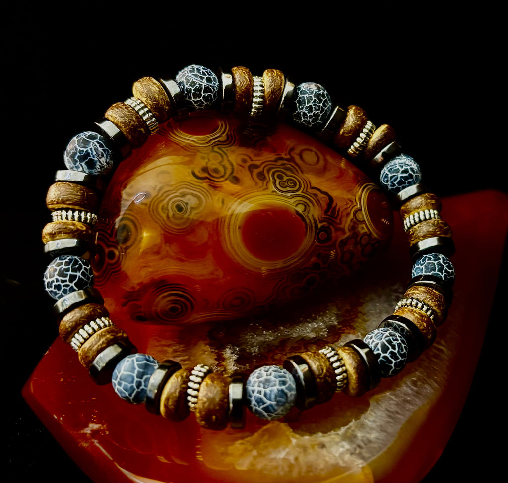 Earthforge Mixed Material Bracelet – Stone, Wood & Metal | Grounding, Strength & Balance | Reiki-Infused Bracelet for Medium to Large Wrists | | Wiccan Center