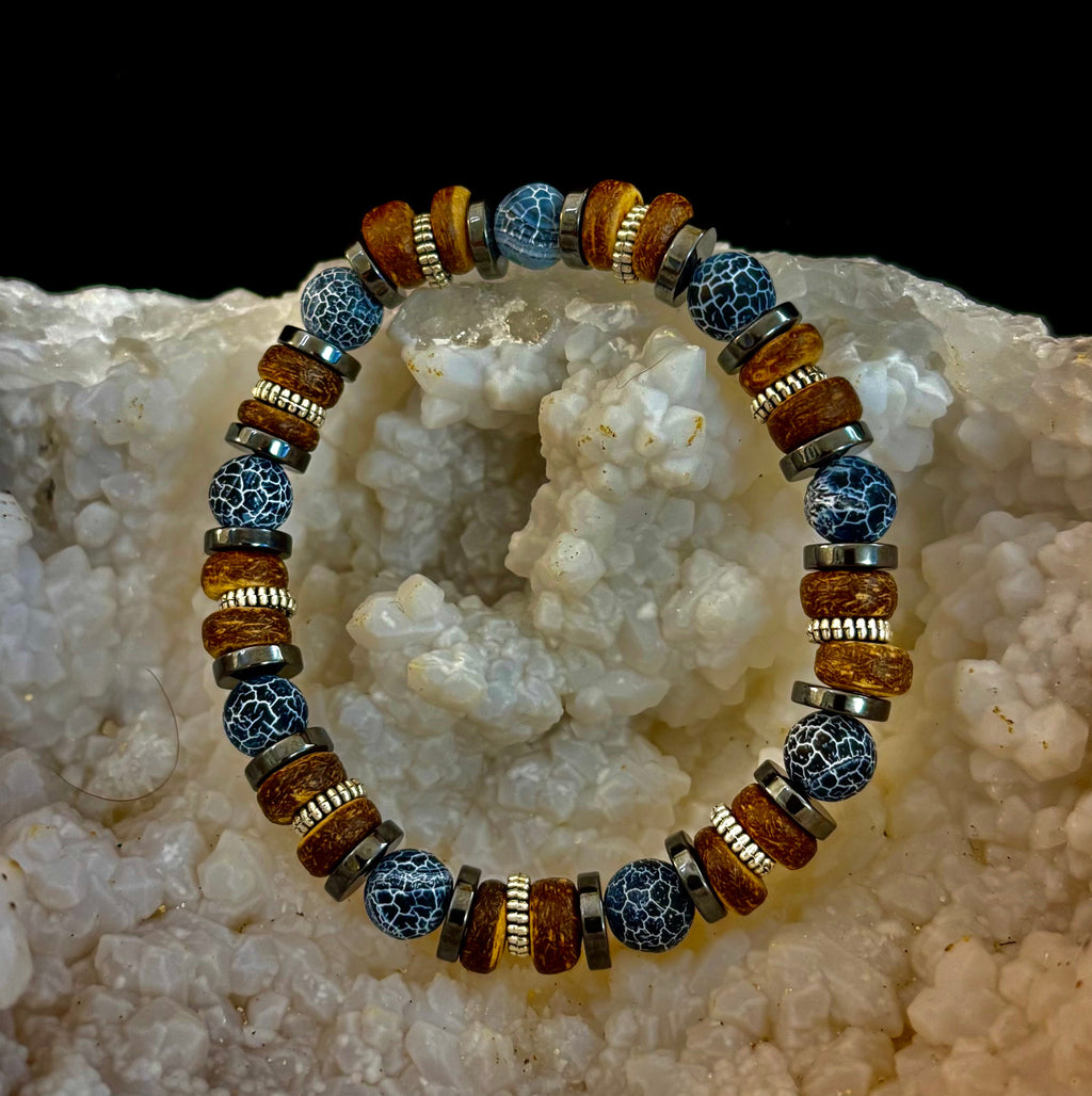 Earthforge Mixed Material Bracelet – Stone, Wood & Metal | Grounding, Strength & Balance | Reiki-Infused Bracelet for Medium to Large Wrists | | Wiccan Center