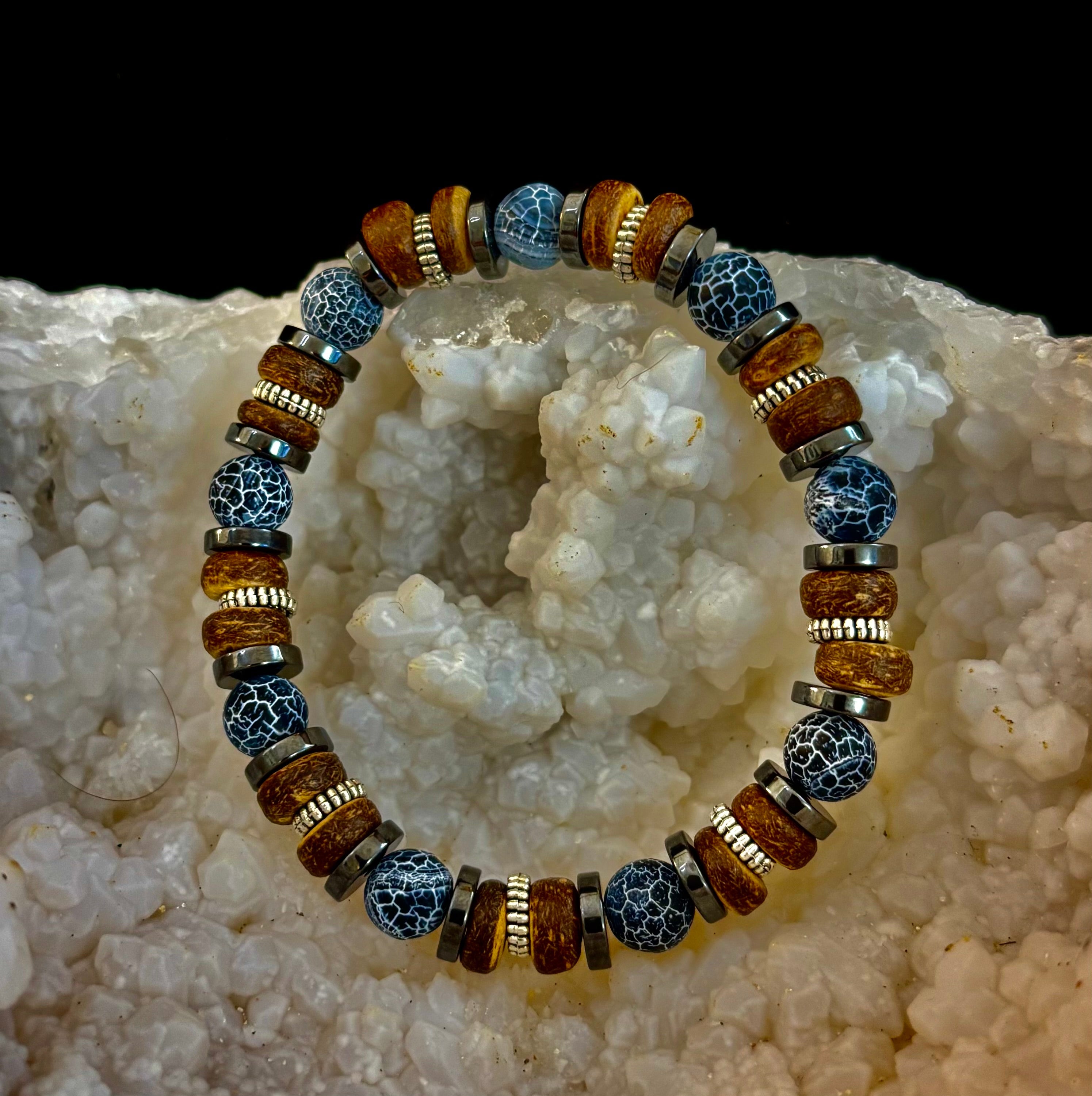 Earthforge Mixed Material Bracelet – Stone, Wood & Metal | Grounding, Strength & Balance | Reiki-Infused Bracelet for Medium to Large Wrists | | Wiccan Center