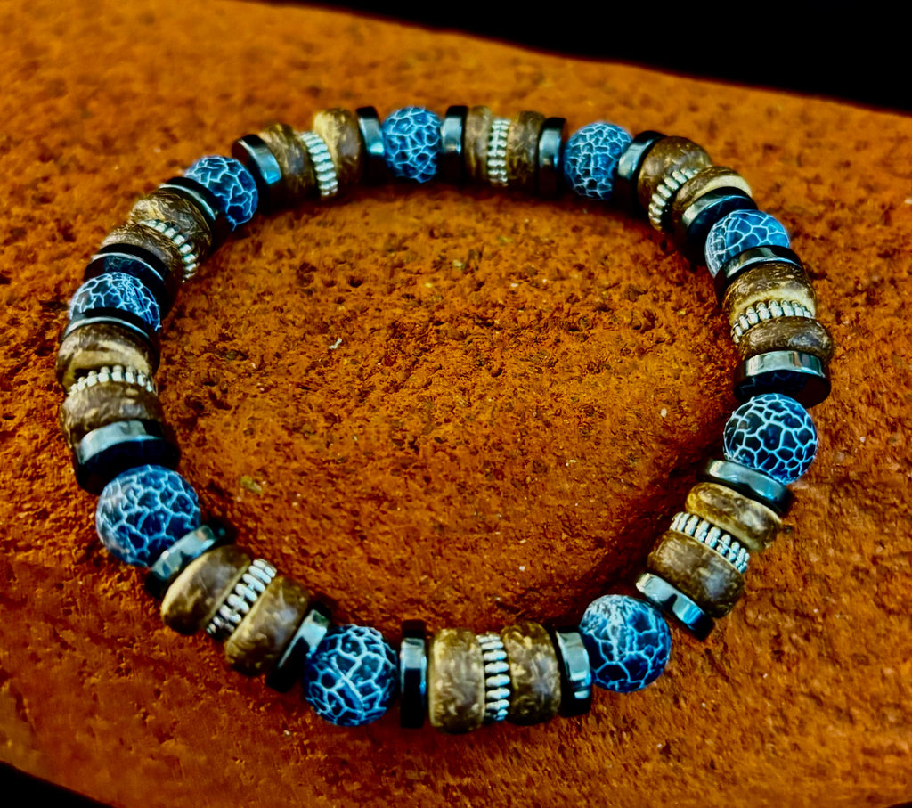 Earthforge Mixed Material Bracelet – Stone, Wood & Metal | Grounding, Strength & Balance | Reiki-Infused Bracelet for Medium to Large Wrists | | Wiccan Center