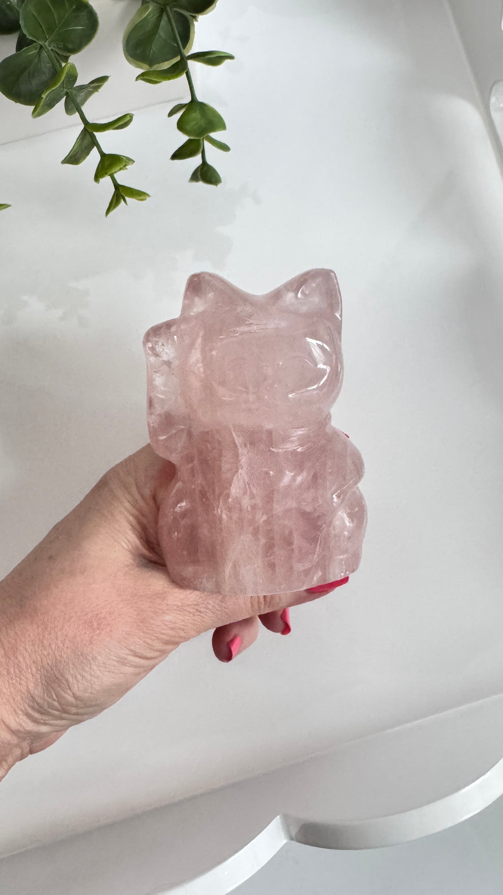 XL Rose Quartz Crystal Lucky Cat, Maneki Neko, Fortune Cat High Quality 4” | Crystals | Wiccan Center