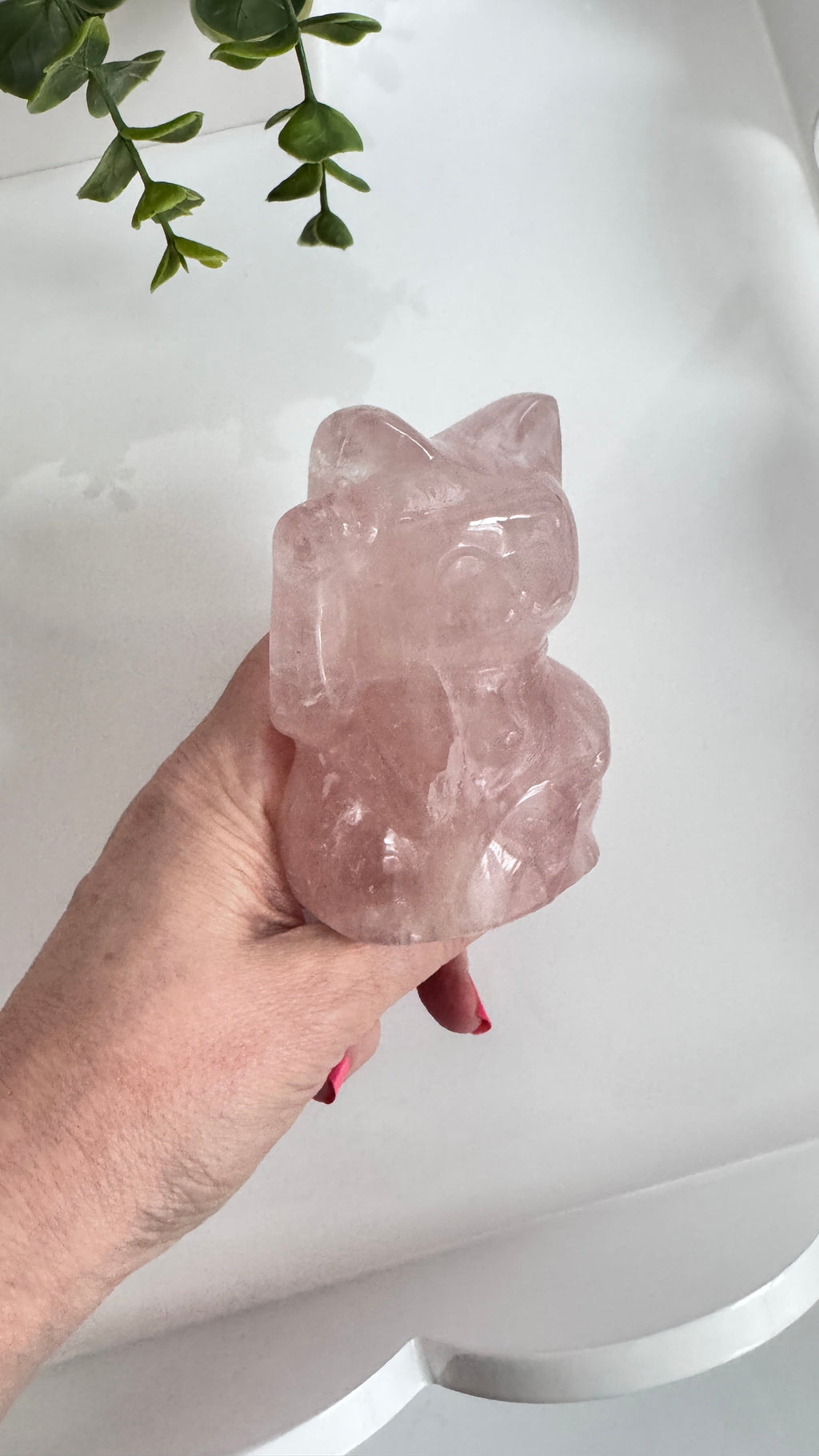 XL Rose Quartz Crystal Lucky Cat, Maneki Neko, Fortune Cat High Quality 4” | Crystals | Wiccan Center