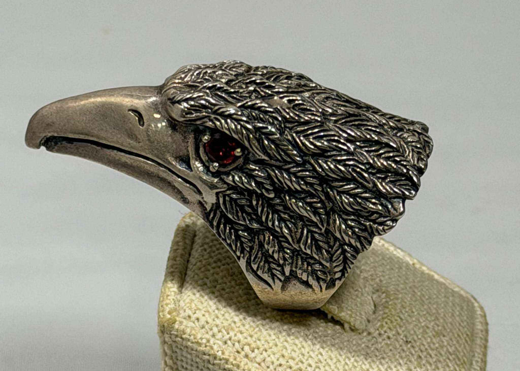 Sterling Silver Raptor Ring - Size 10 - Garnet Eyes | Rings | Wiccan Center