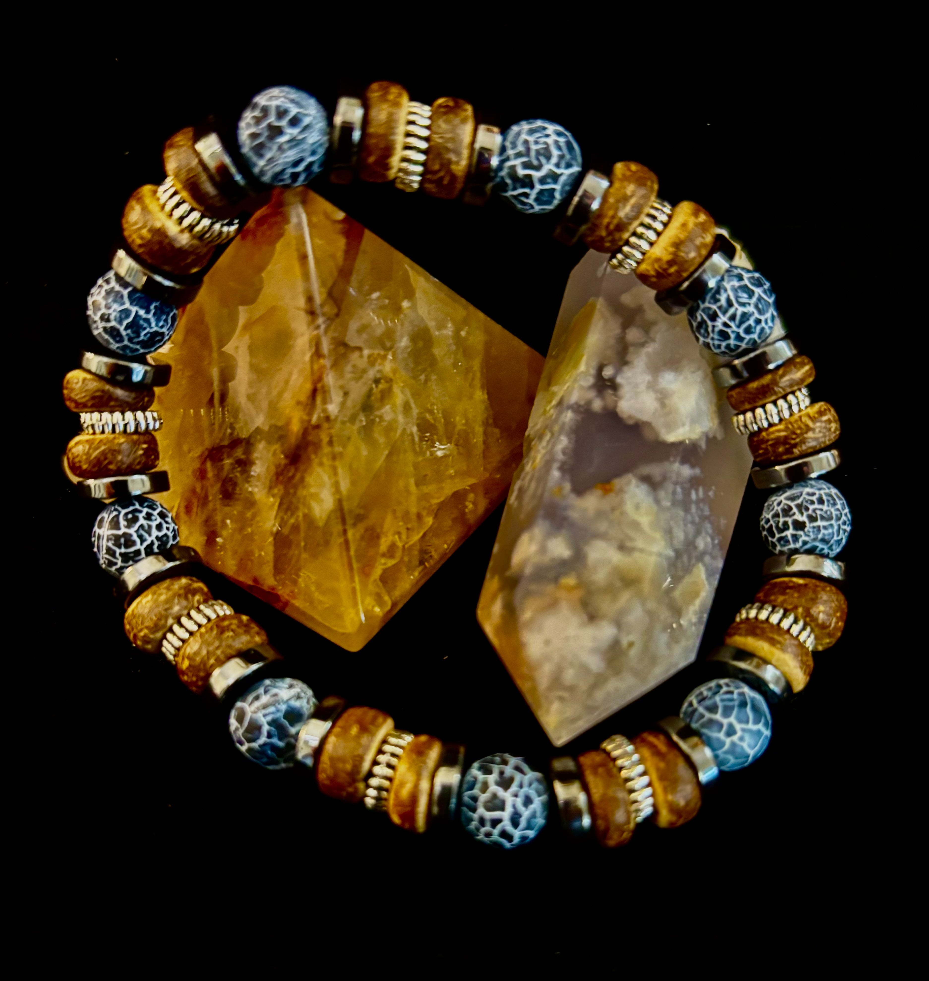 Earthforge Mixed Material Bracelet – Stone, Wood & Metal | Grounding, Strength & Balance | Reiki-Infused Bracelet for Medium to Large Wrists | | Wiccan Center